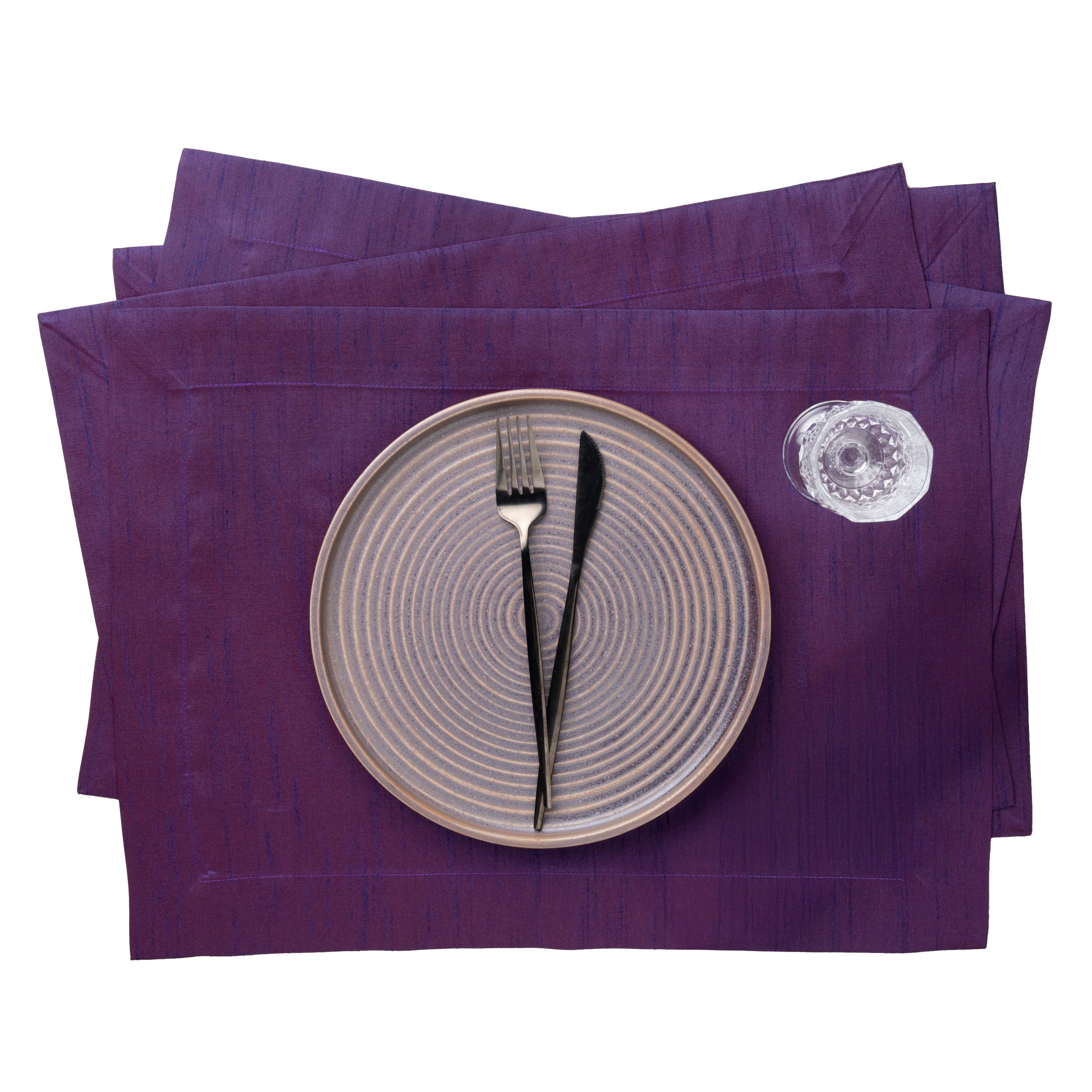 Purple Luxe Shine placemats with mitered corners, 14 x 19 inches, set of 4