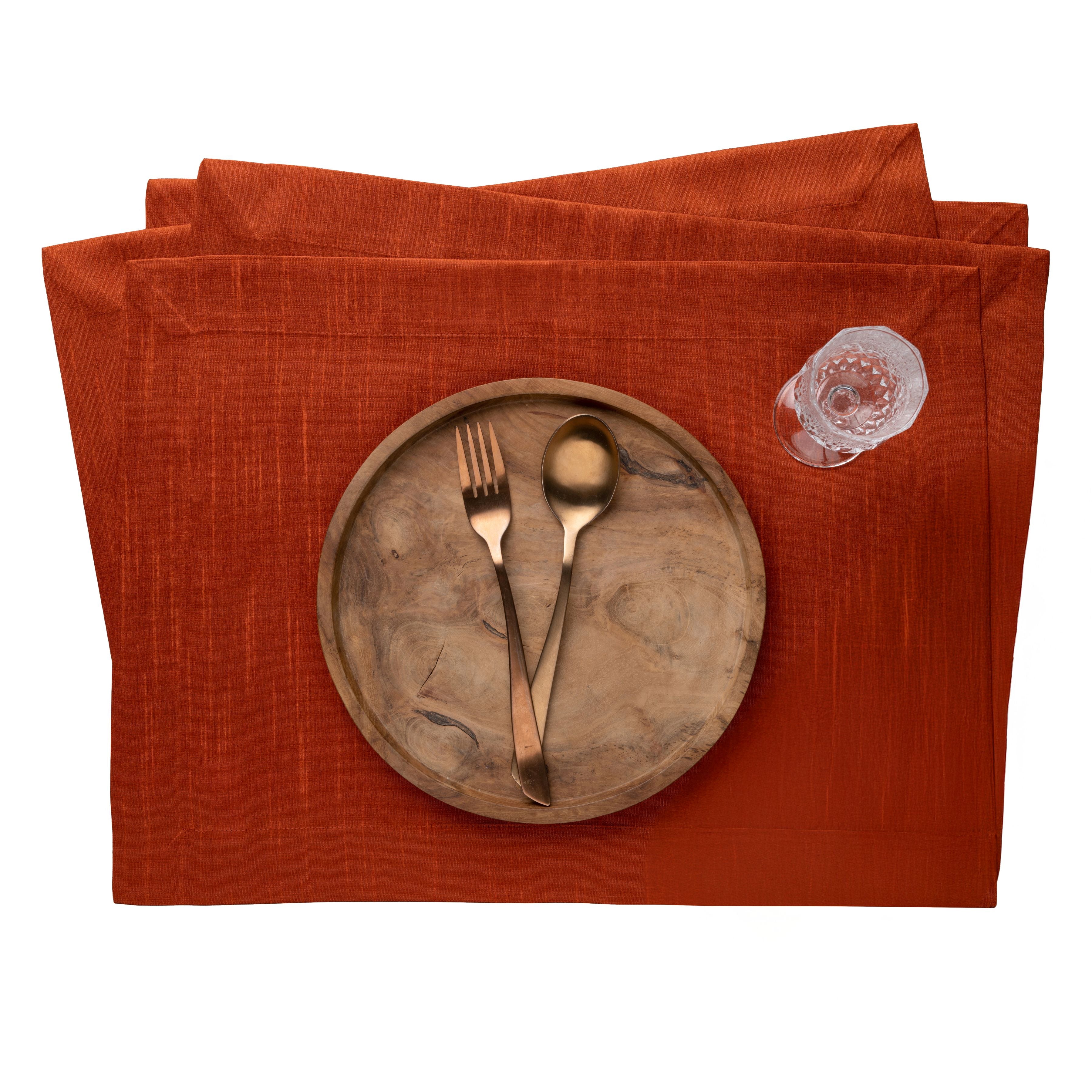 Rust Luxe Shine placemats with mitered corners, 14 x 19 inches, set of 4