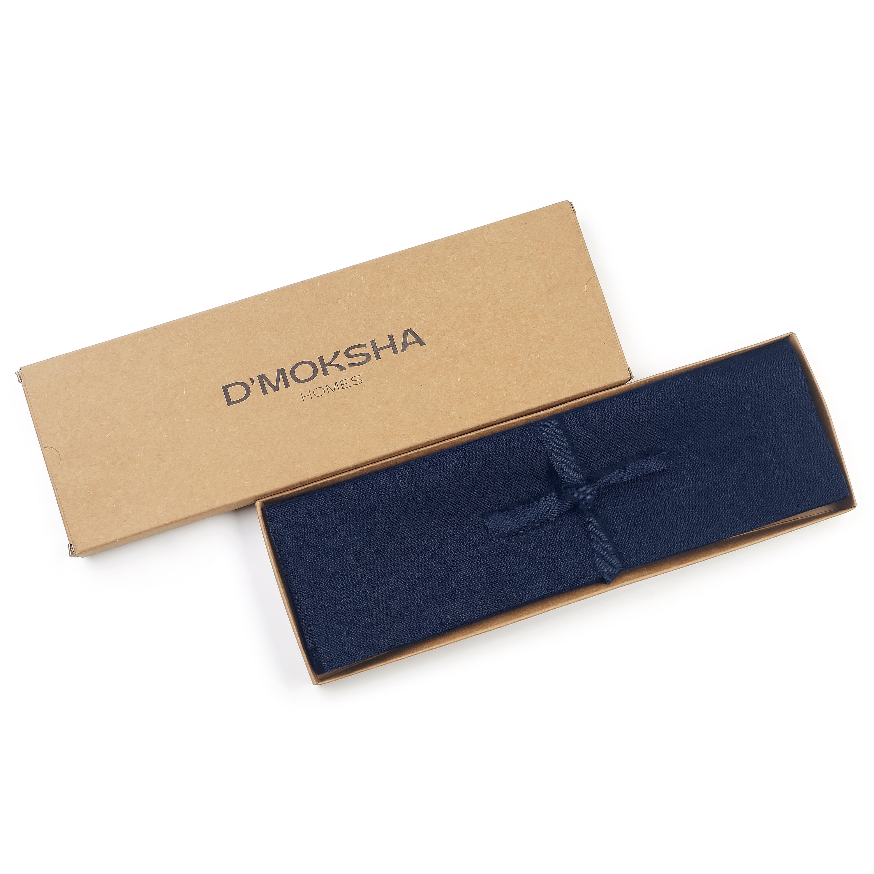 Navy blue linen placemats folded to show fabric texture