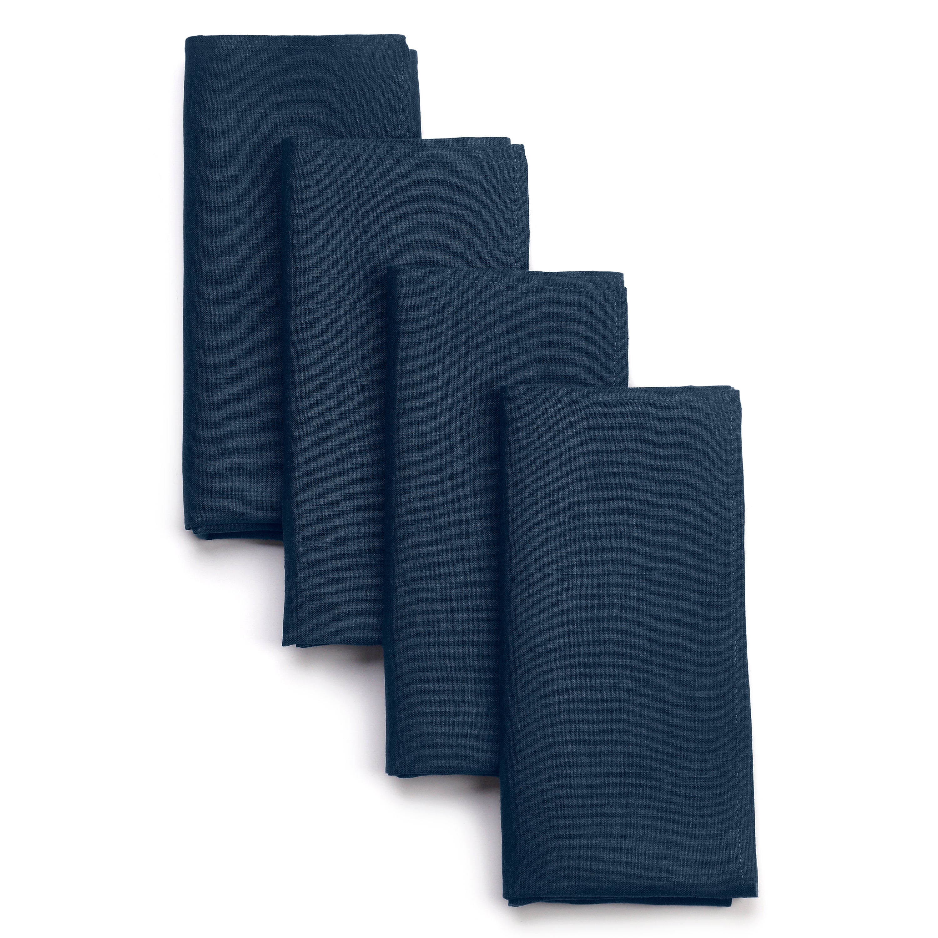 Navy blue pure linen dinner napkins with mitered corners, 17 x 17 inches, set of 4