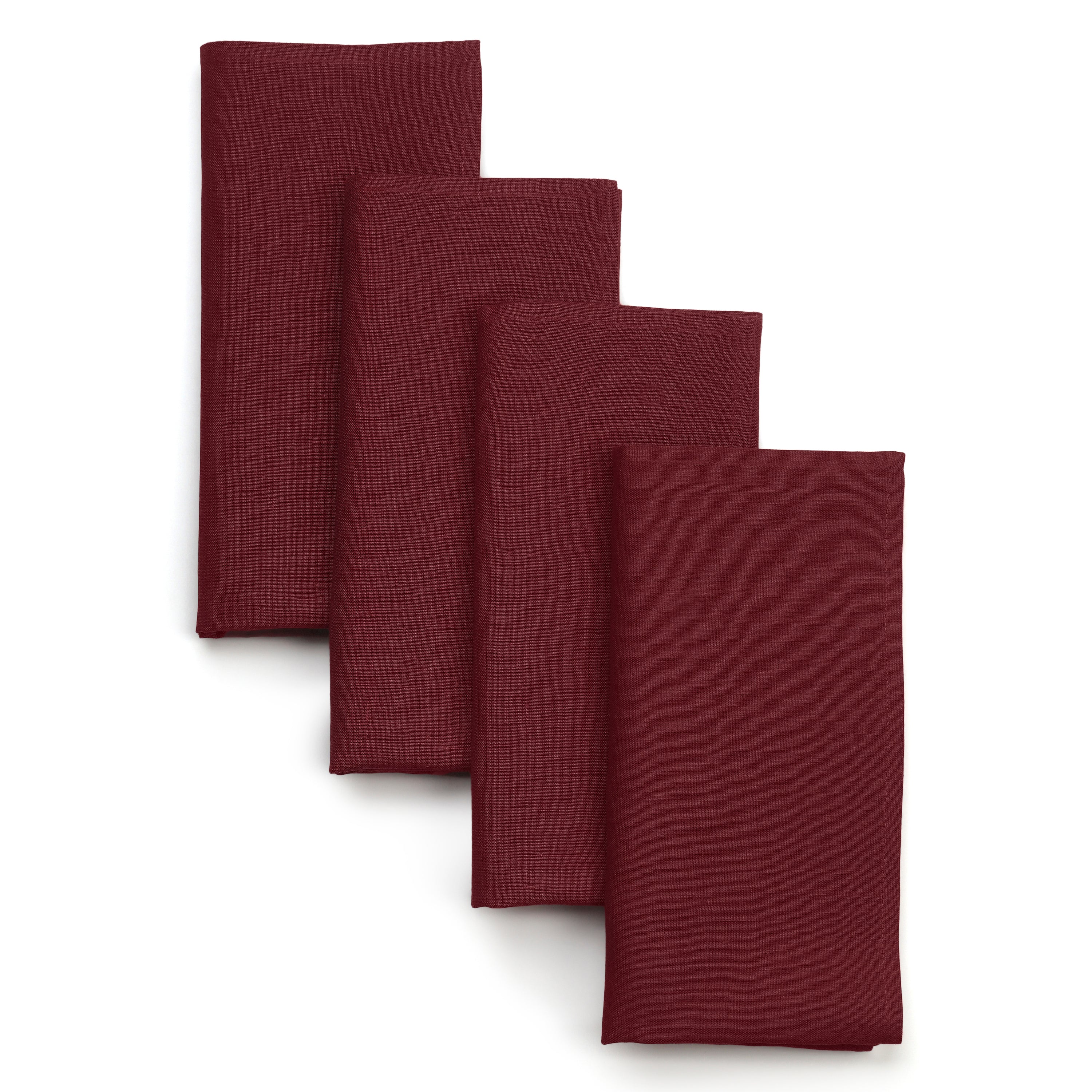 Dark red pure linen dinner napkins with mitered corners, 18 x 18 inches, set of 4