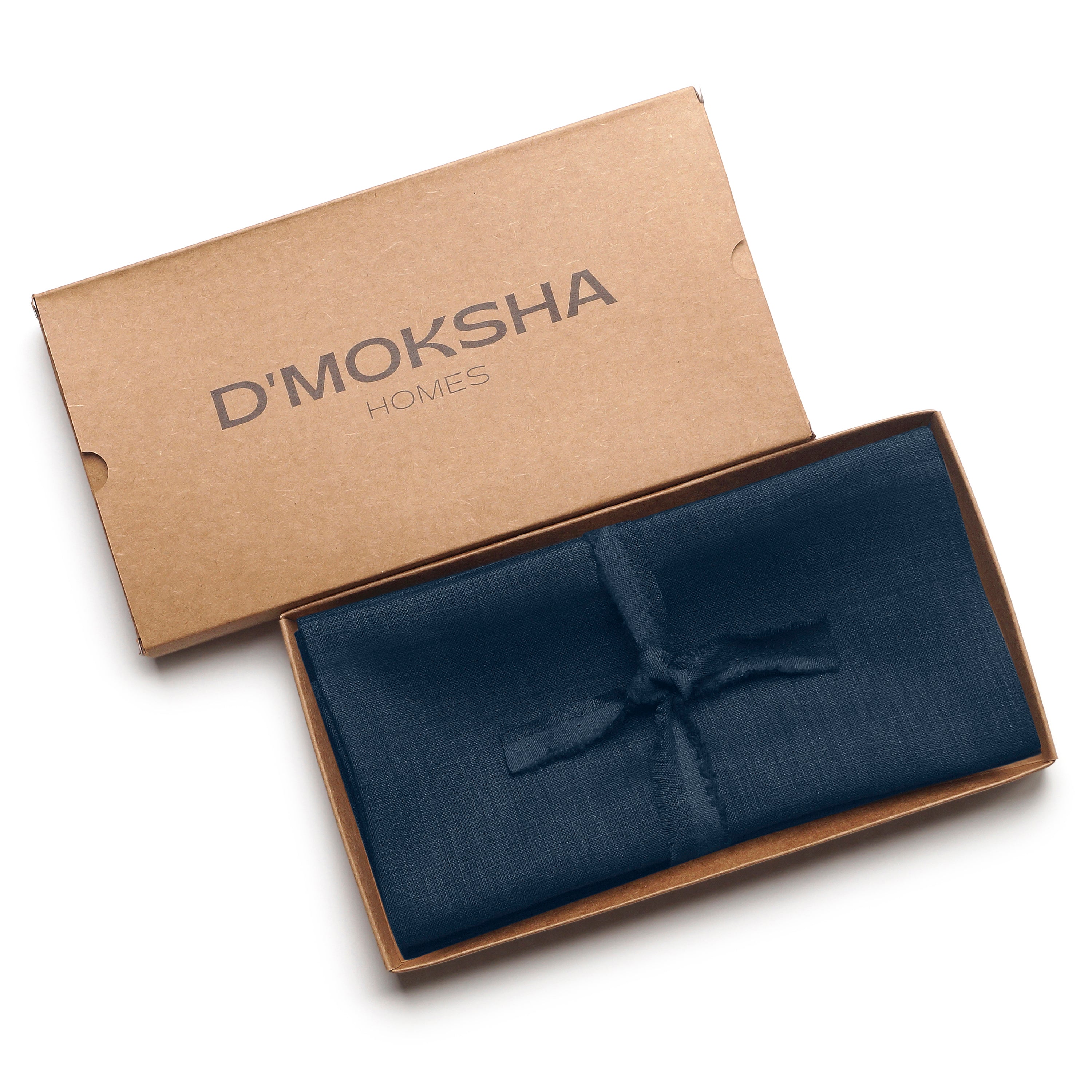 Close-up of the mitered corners on navy blue pure linen dinner napkins