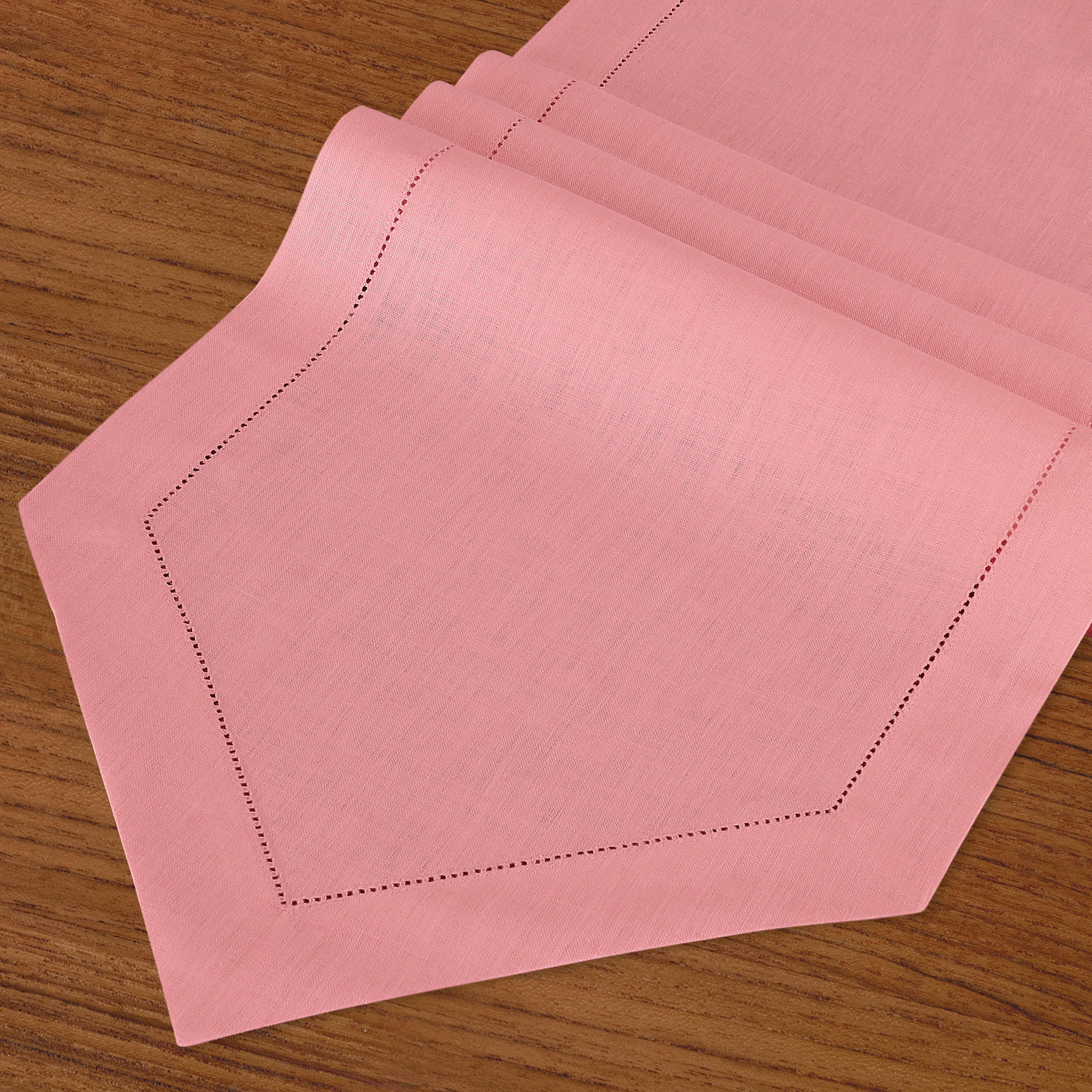 Dusty pink pure linen table runner with matching D'Moksha table linens