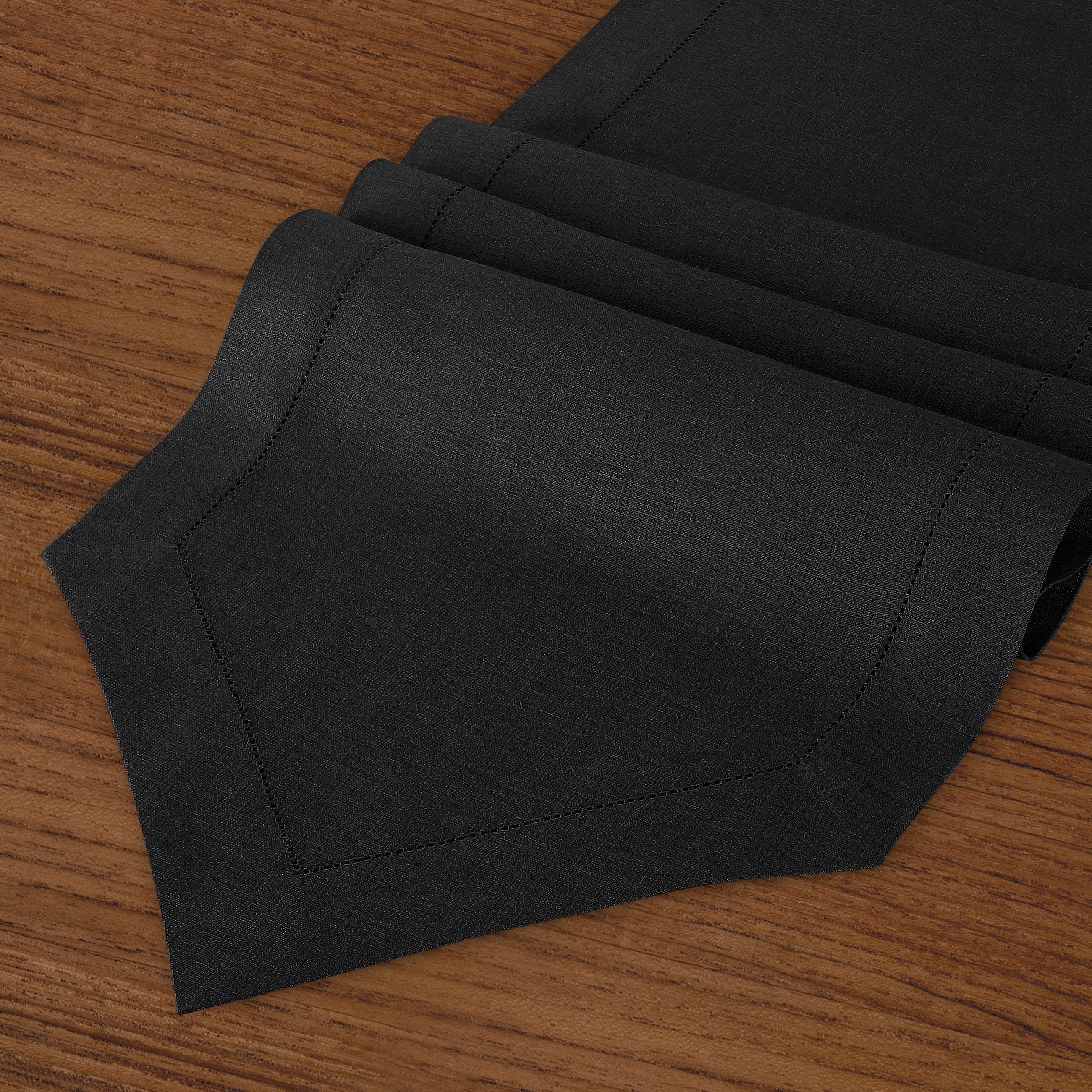 Black pure linen table runner with matching D'Moksha table linens