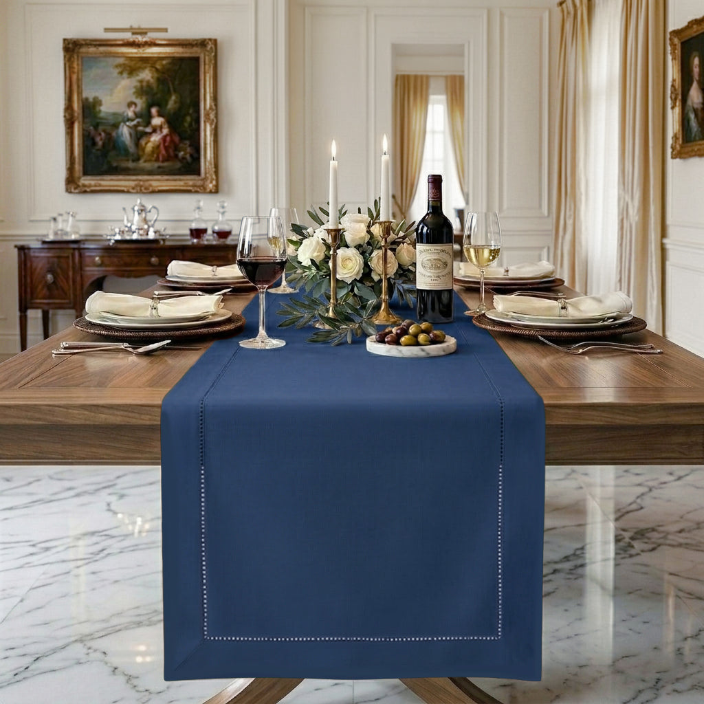 Signature Linen™ Navy Blue Table Runner - Hemstitch