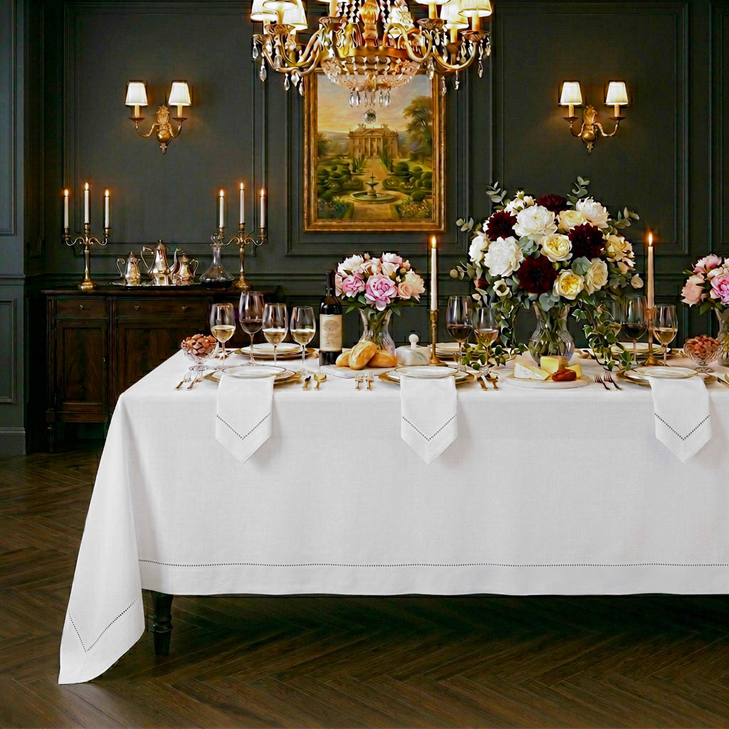 Signature Linen™ White Tablecloth - Hemstitch