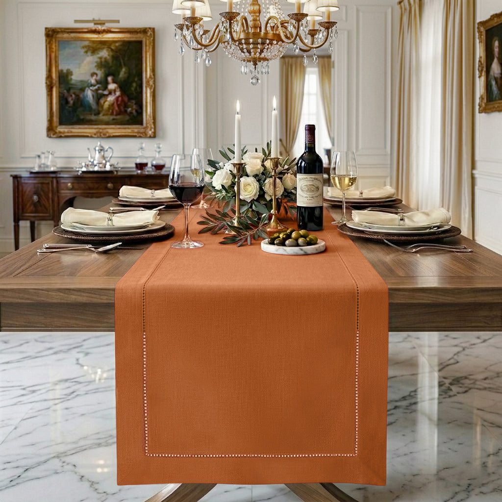 Signature Linen™ Rust Table Runner - Hemstitch