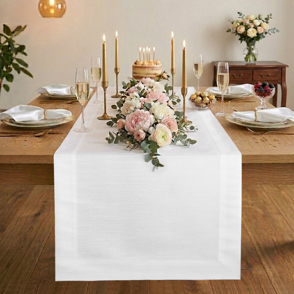 Luxe Shine™ White Table Runner - Mitered Corner