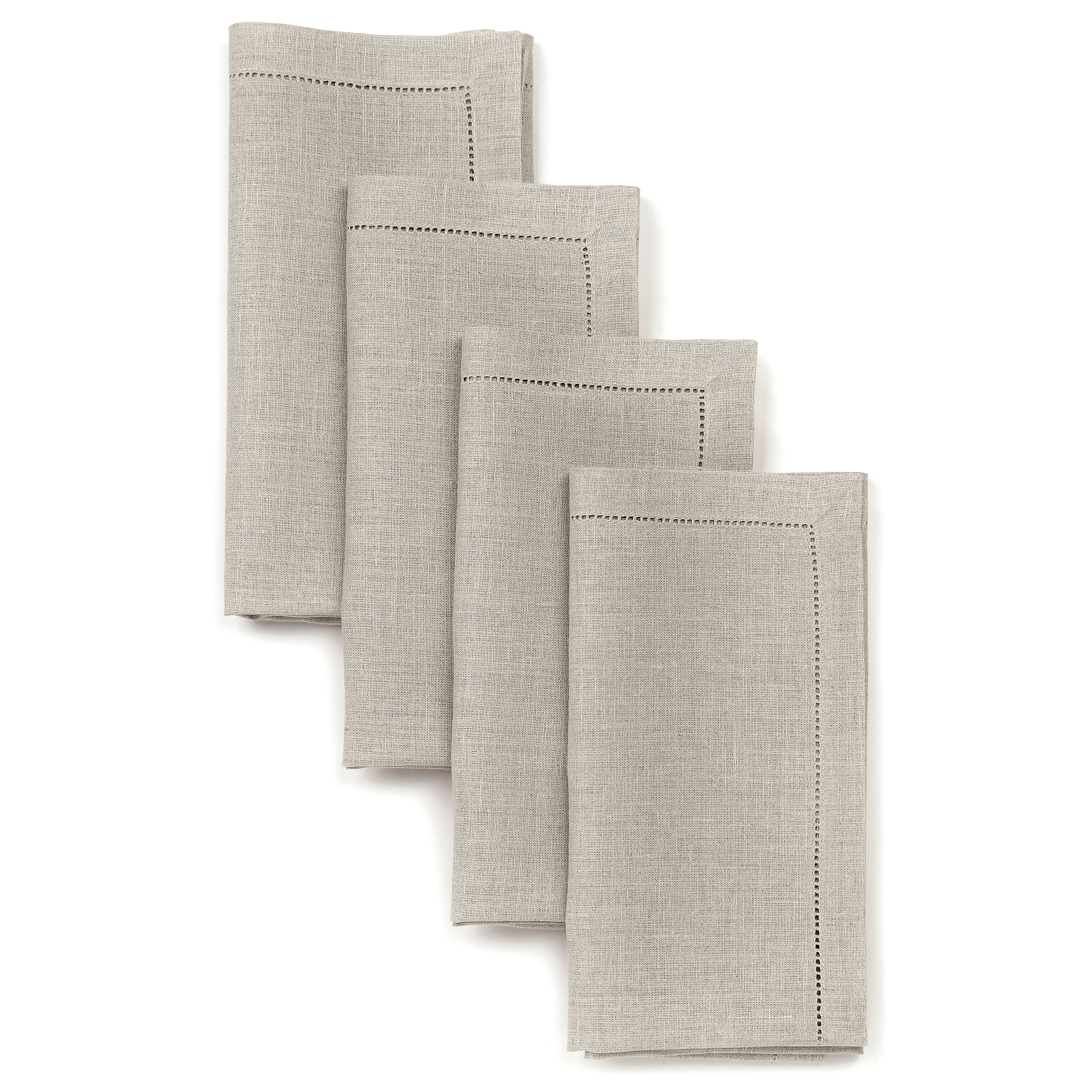 Natural pure linen dinner napkins with hemstitch edge, 20 x 20 inches, set of 4