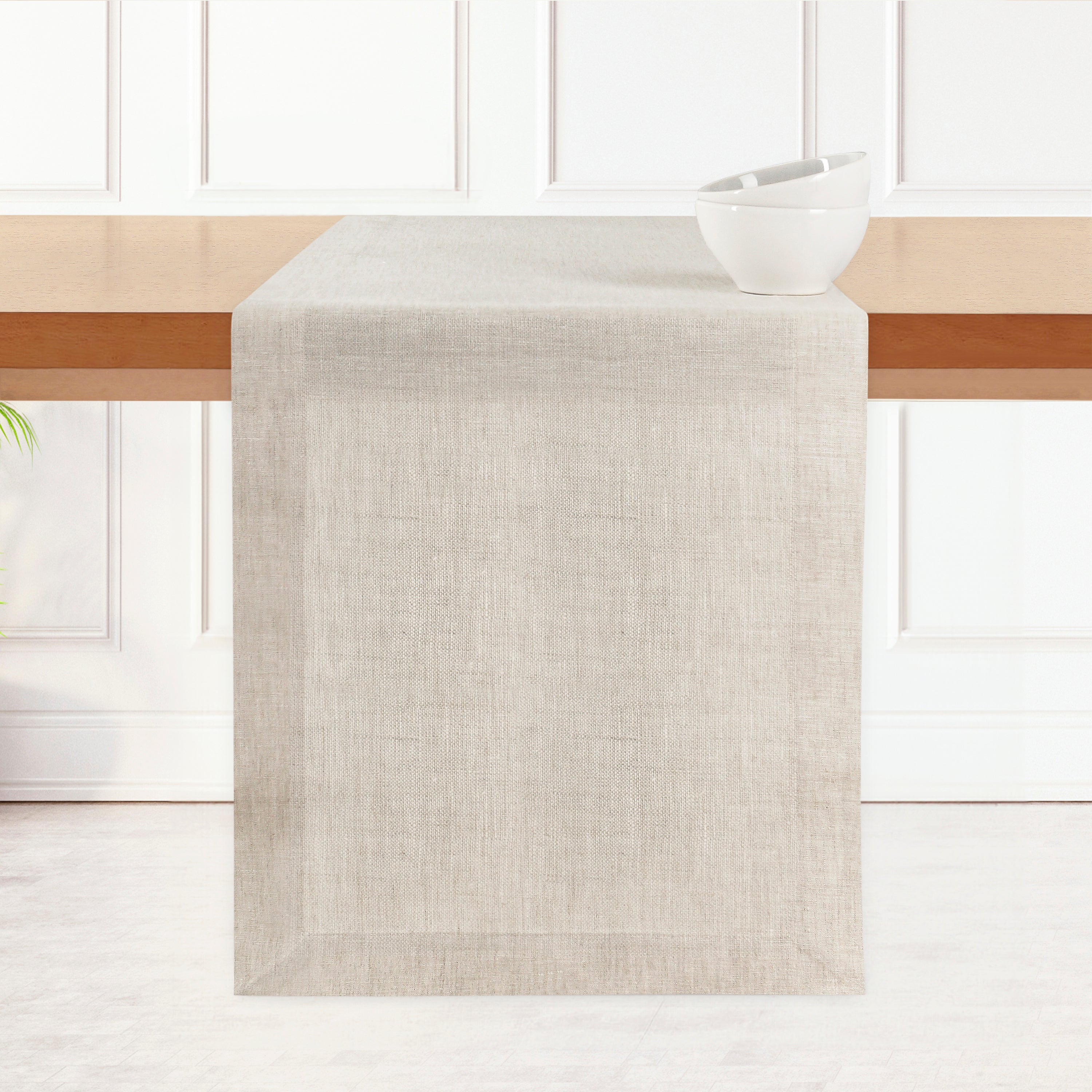 Light Natural Linen Table Runner, Hemmed