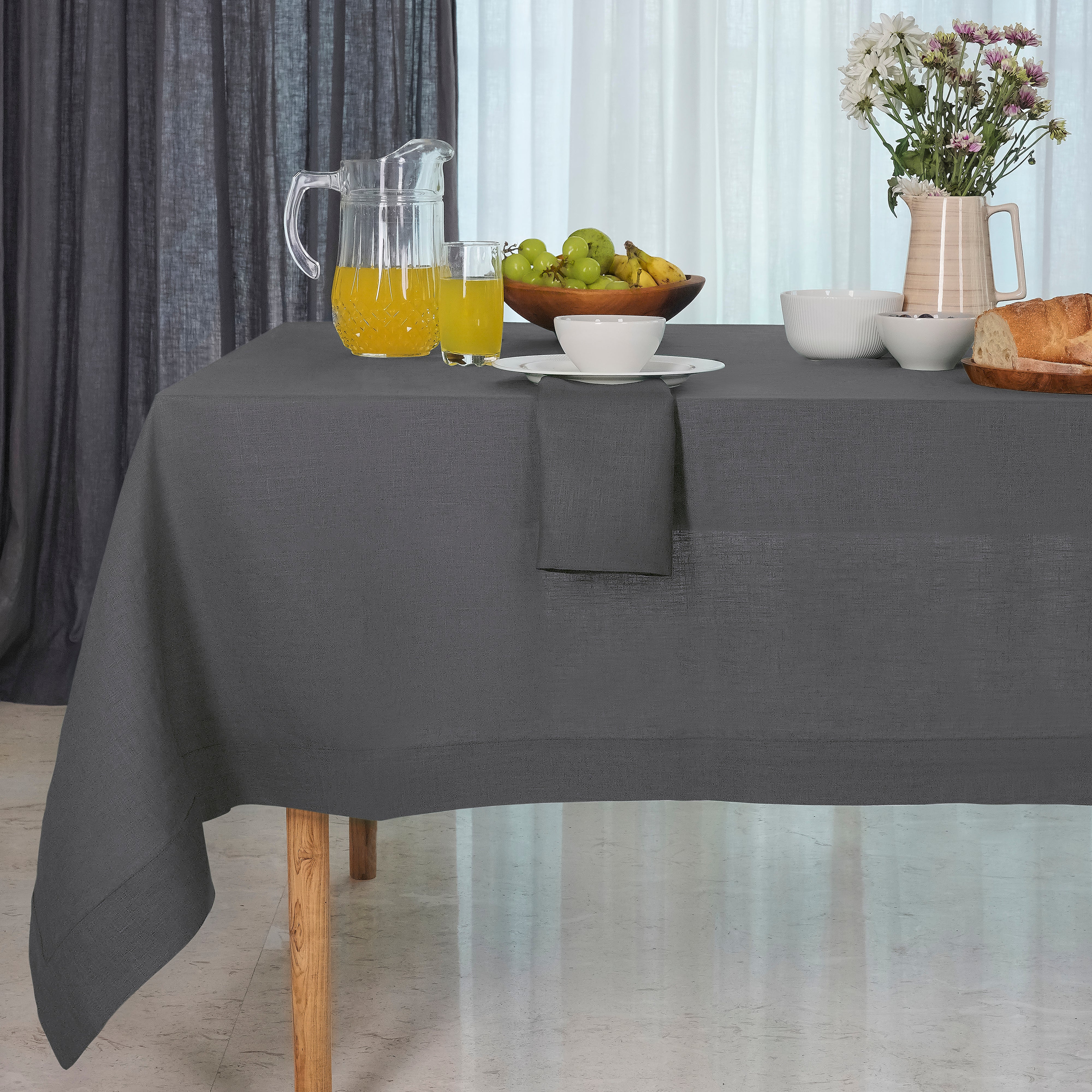 Charcoal Grey Linen Tablecloth, Hemmed