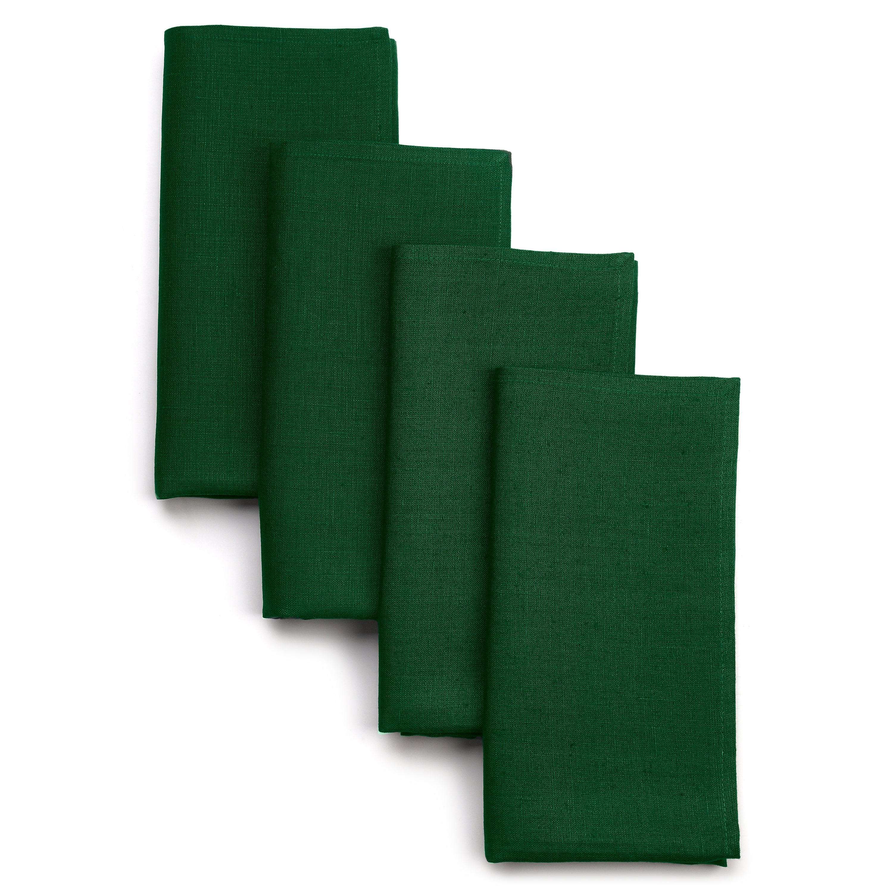 Forest green pure linen dinner napkins with mitered corners, 18 x 18 inches, set of 4