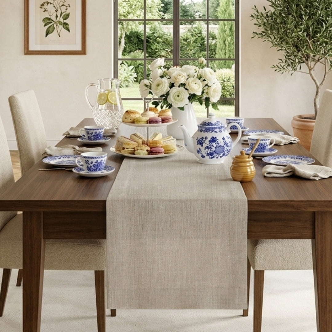 Natural pure linen table runner with mitered corners, 14 x 36 inches