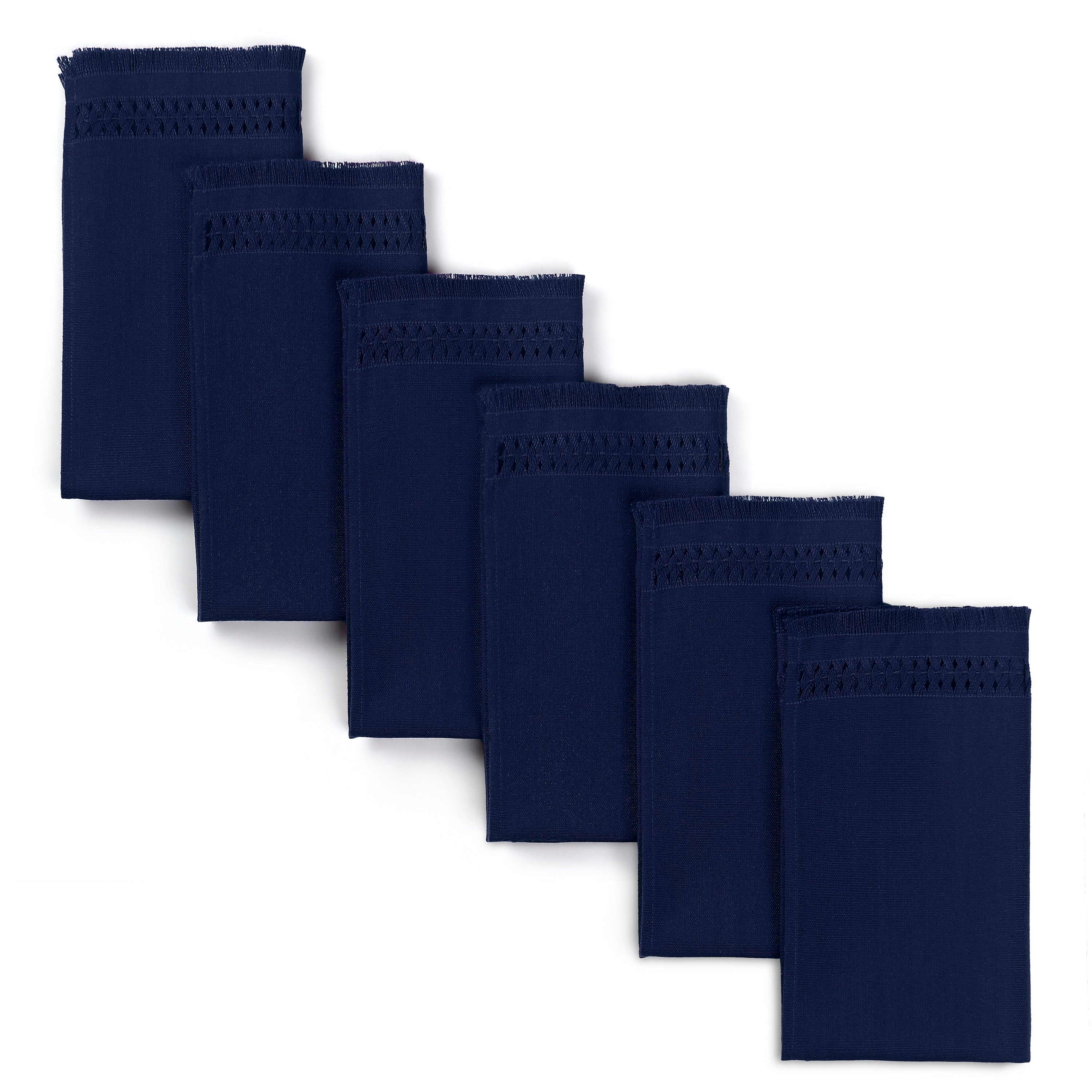 Navy blue faux linen dinner napkins with hand-hemstitch edge, 20 x 20 inches, set of 6