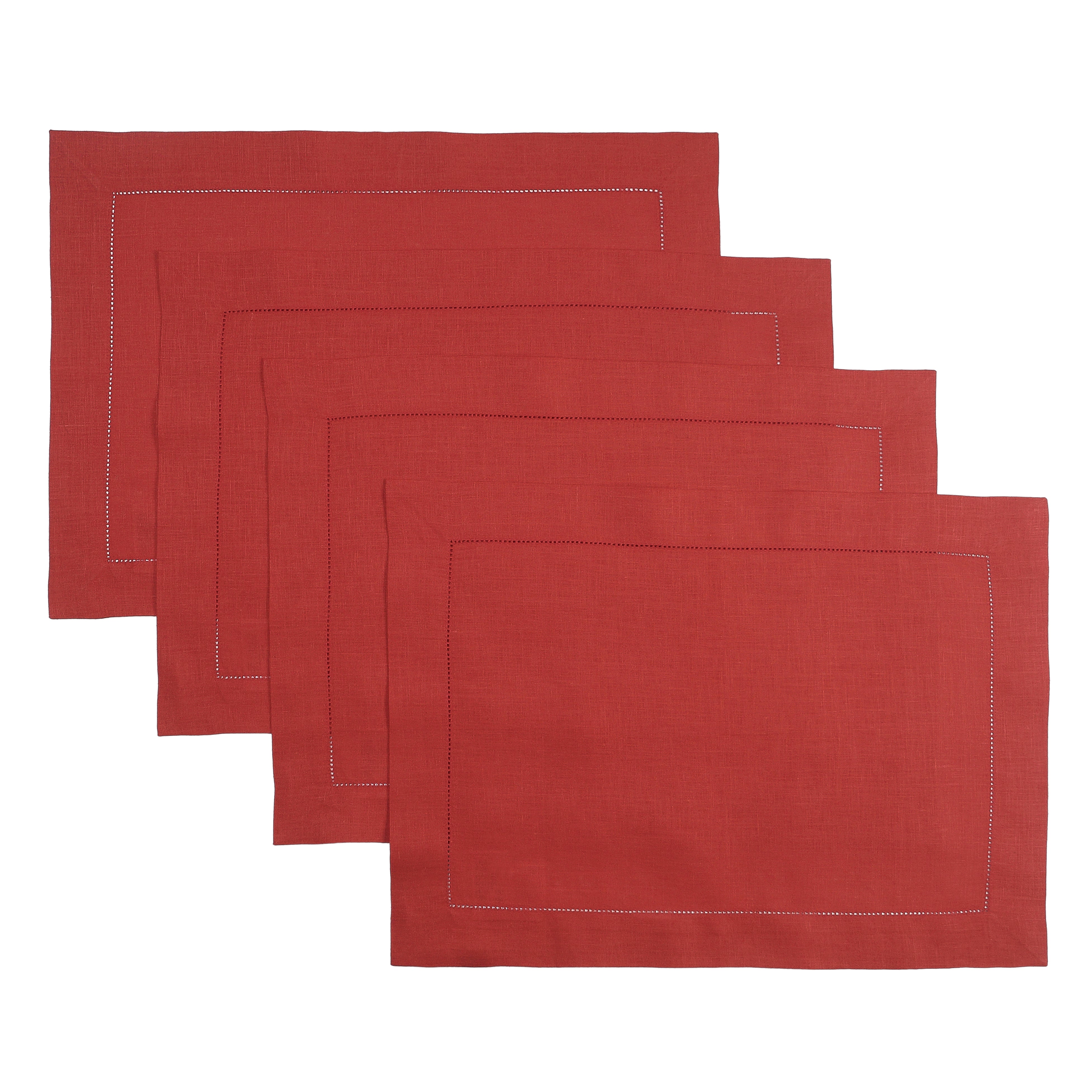 Signature Linen™ Bright Red Placemats - Hemstitch, 4 pcs