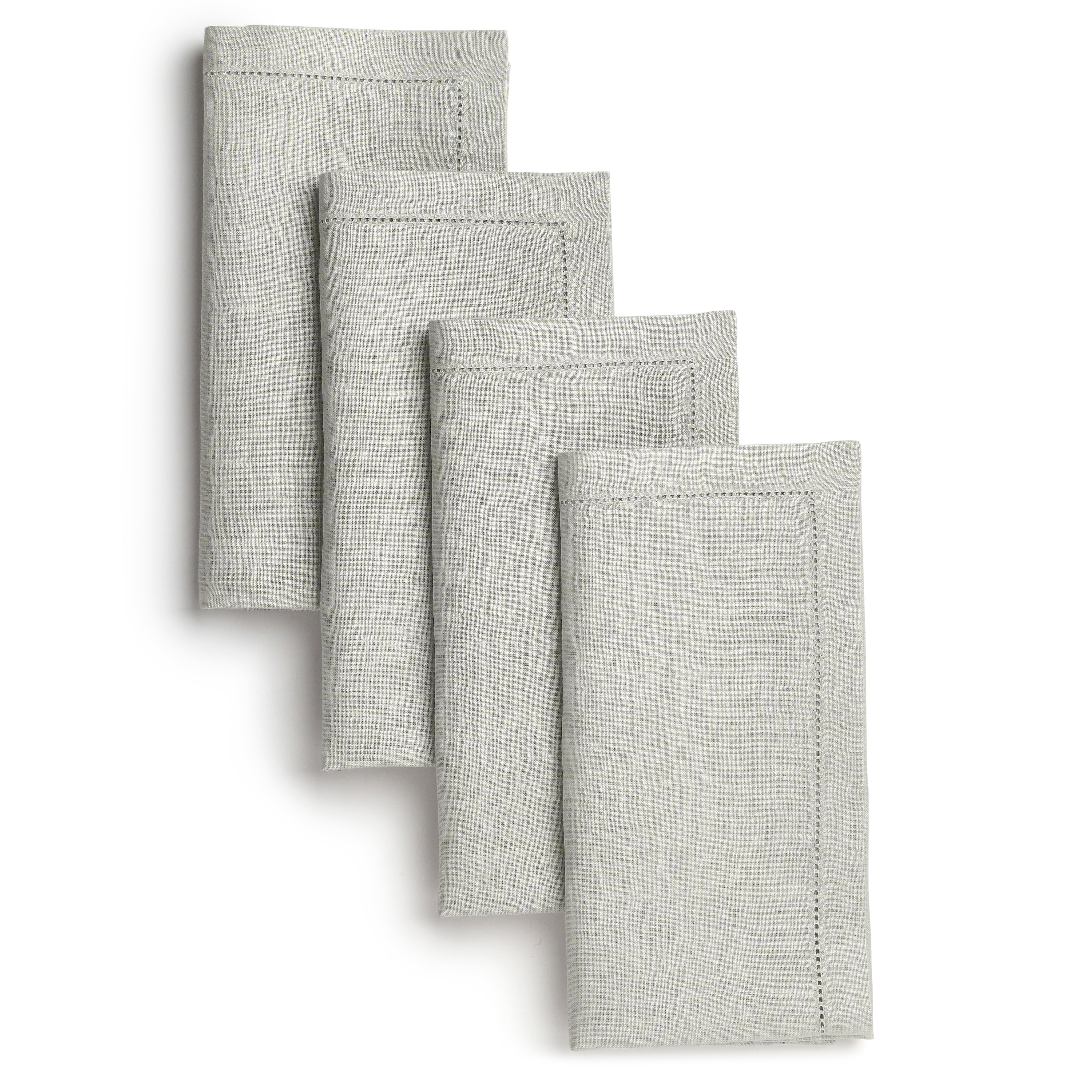 Silver grey pure linen dinner napkins with hemstitch edge, 20 x 20 inches, set of 4