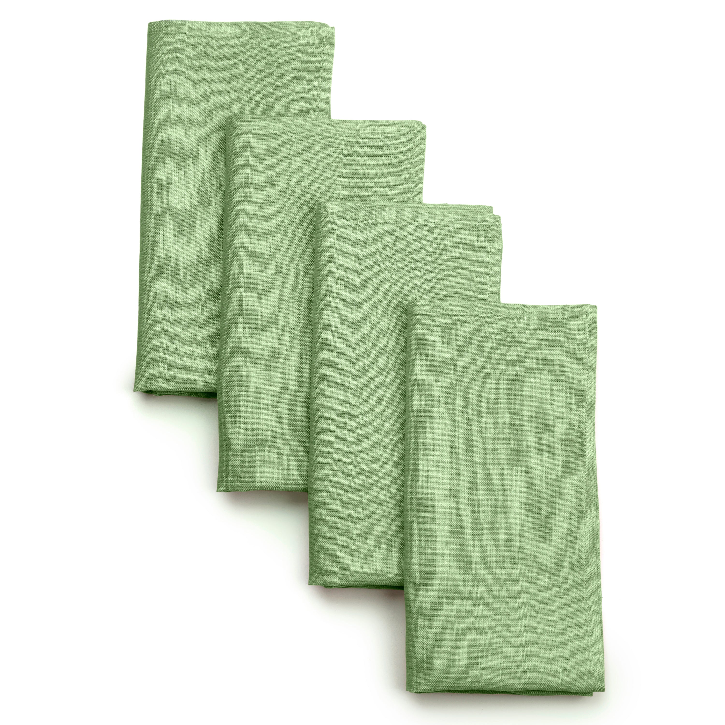 Sage green pure linen dinner napkins with mitered corners, 18 x 18 inches, set of 4