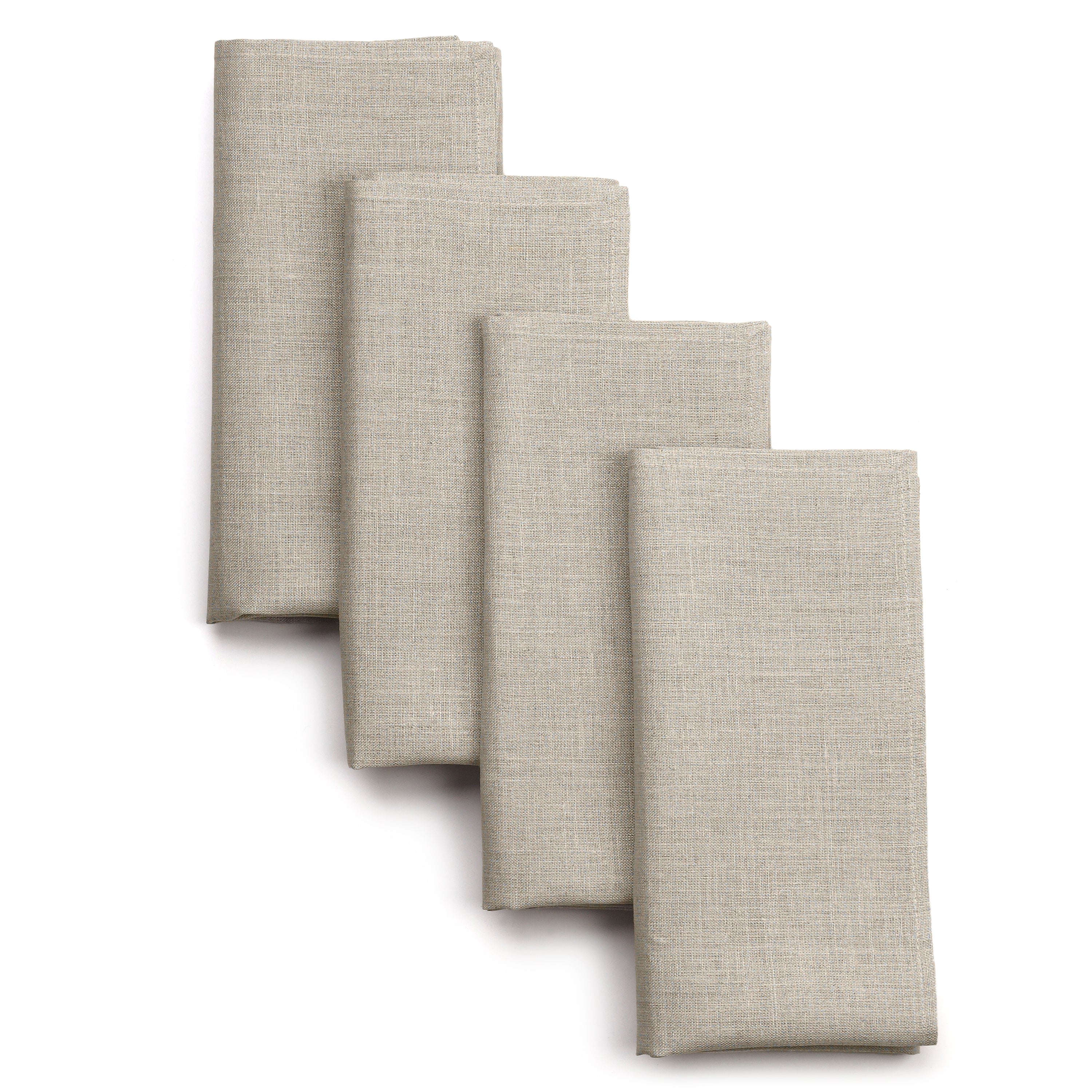 Natural pure linen dinner napkins with mitered corners, 17 x 17 inches, set of 4