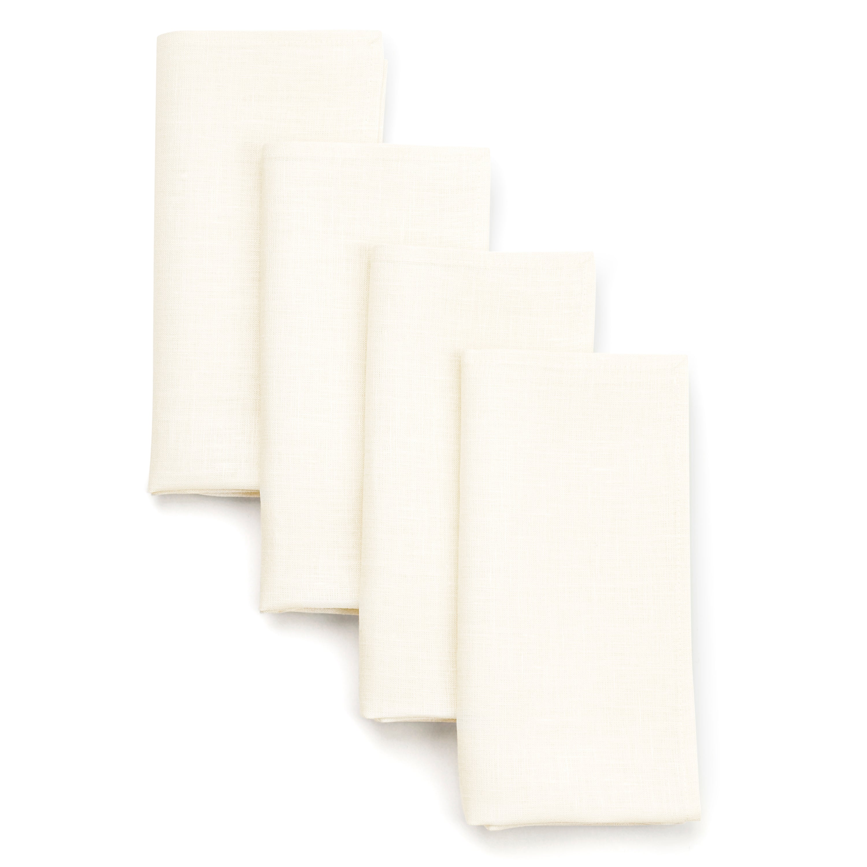 Ivory pure linen dinner napkins with mitered corners, 18 x 18 inches, set of 4