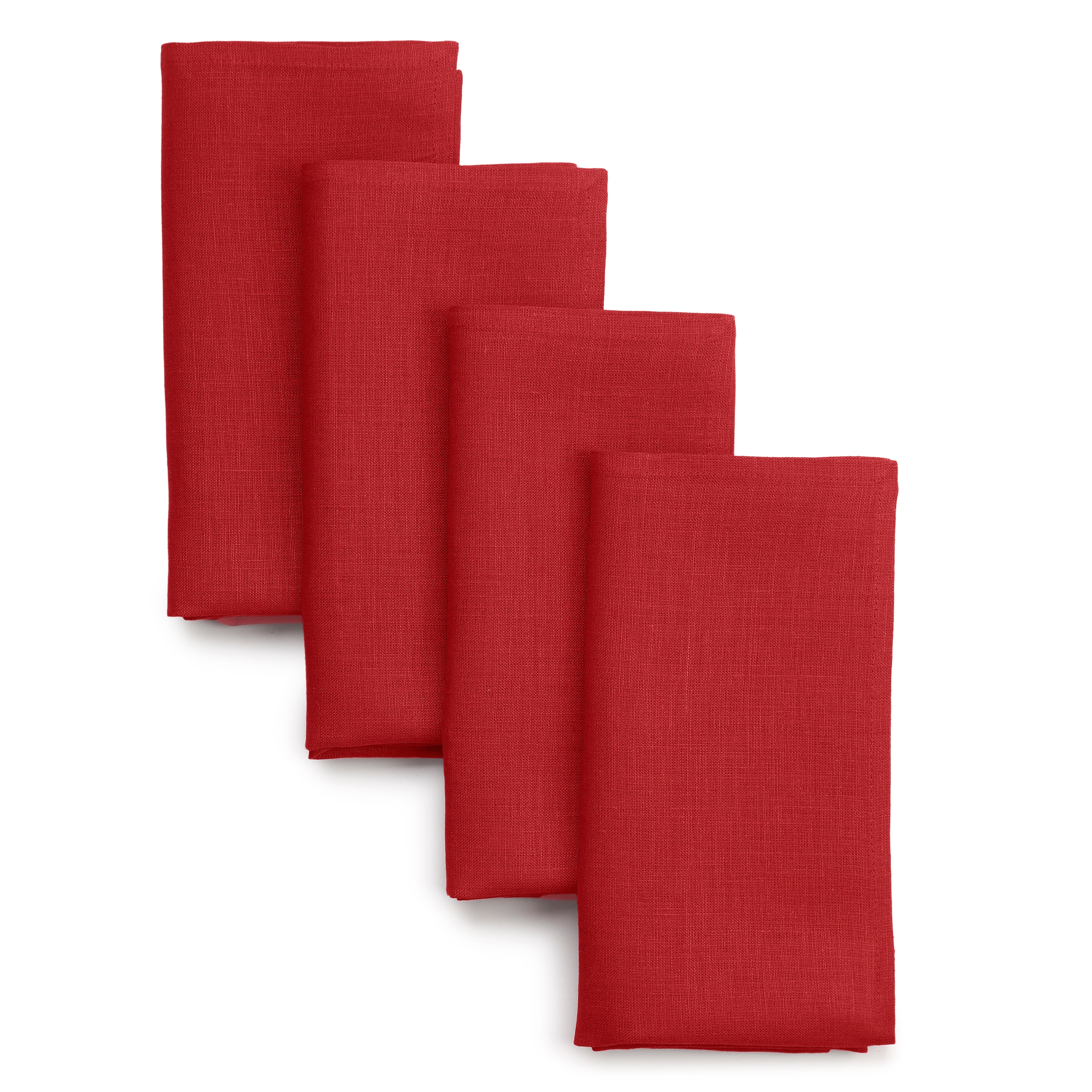Bright red pure linen dinner napkins with mitered corners, 18 x 18 inches, set of 4