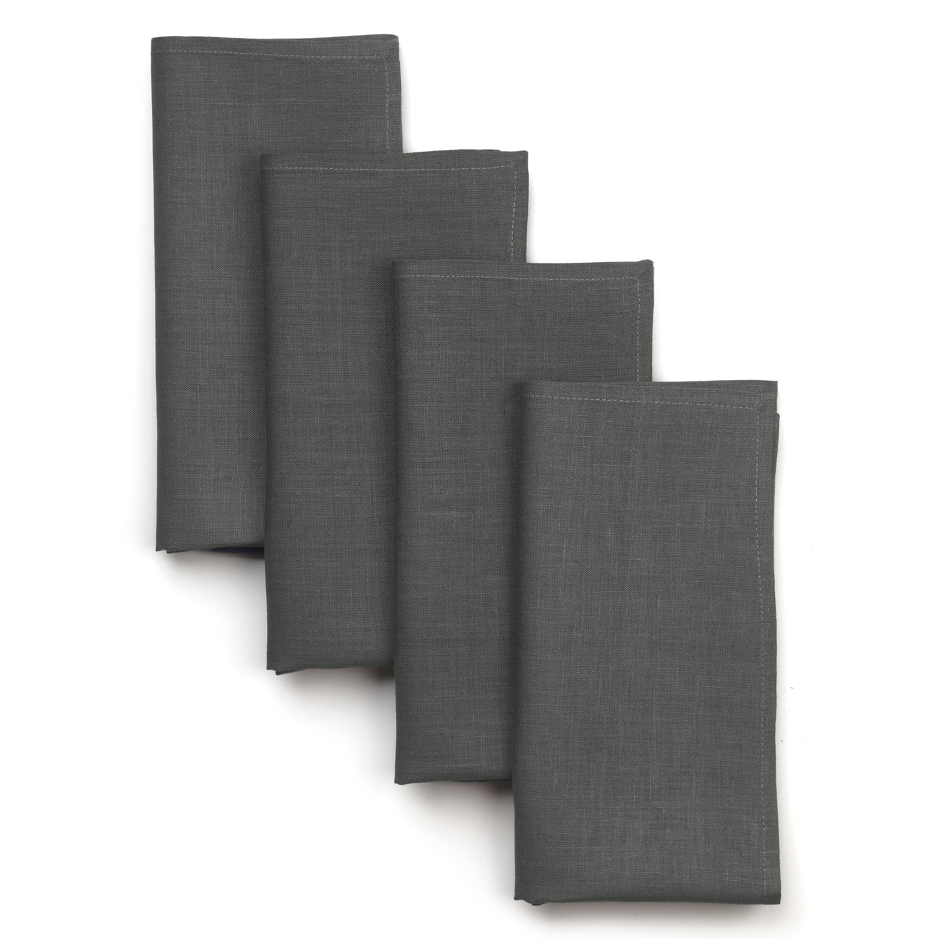 Charcoal grey pure linen dinner napkins with mitered corners, 18 x 18 inches, set of 4