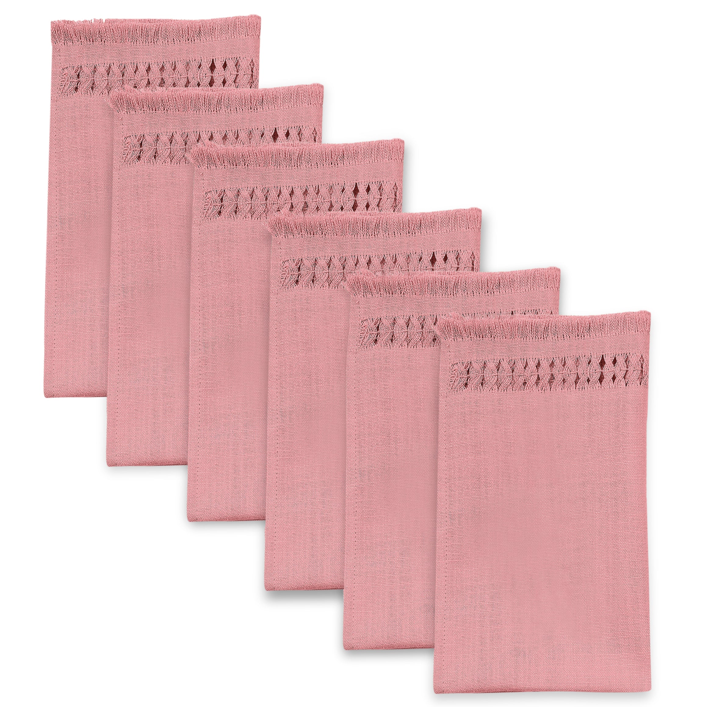 Dusty pink faux linen dinner napkins with hand-hemstitch edge, 20 x 20 inches, set of 6