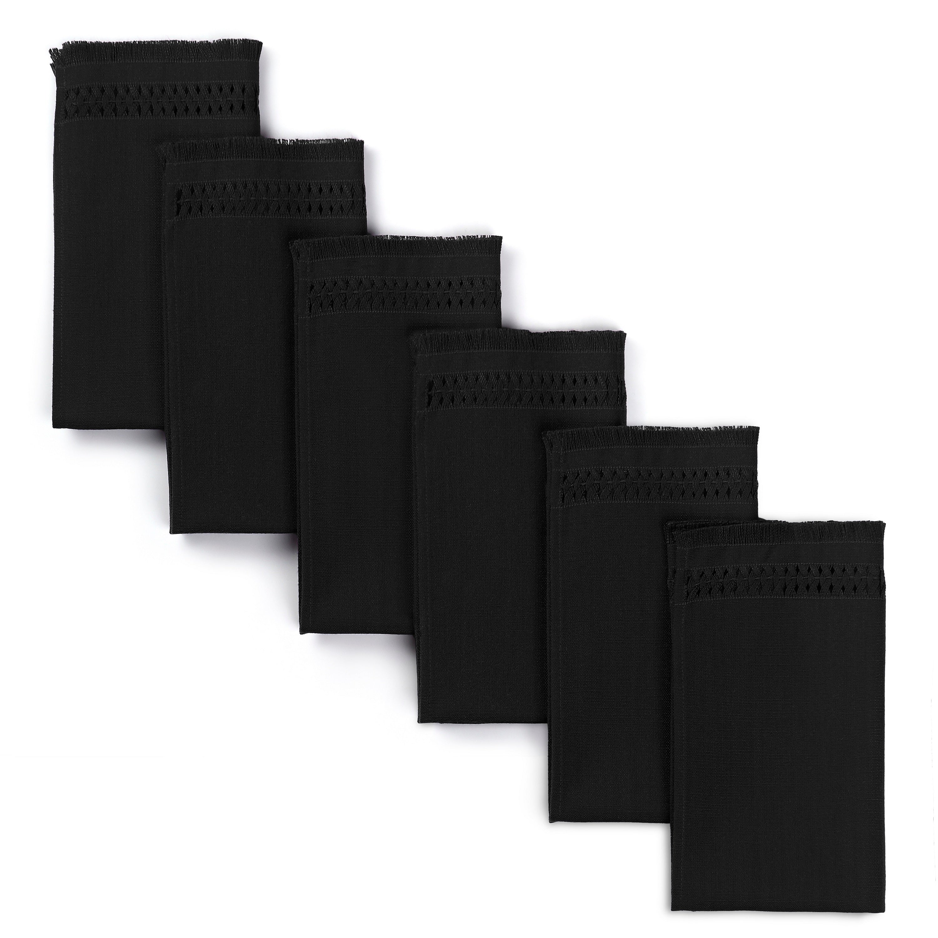Black faux linen dinner napkins with hand-hemstitch edge, 20 x 20 inches, set of 6