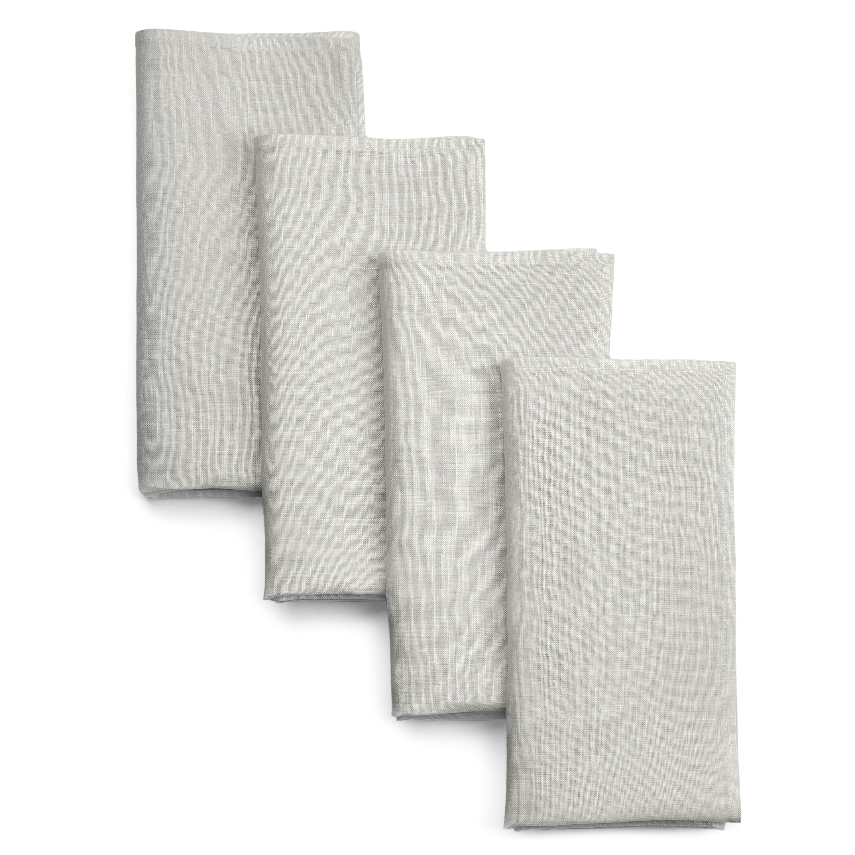 Silver grey pure linen dinner napkins with mitered corners, 18 x 18 inches, set of 4
