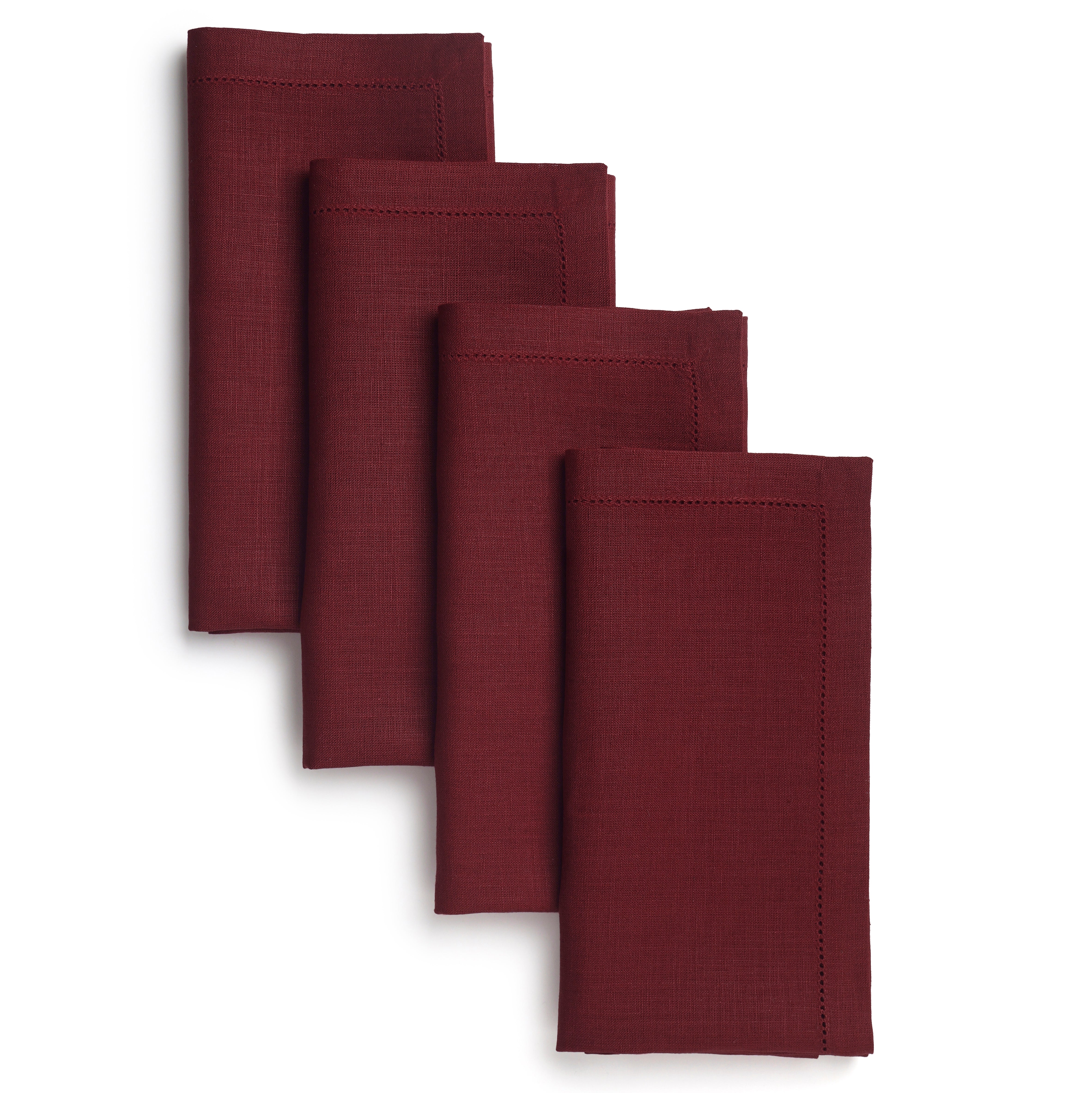 Dark Red Linen Napkins, Hemstitch, 20 x 20 inch, 4 pcs