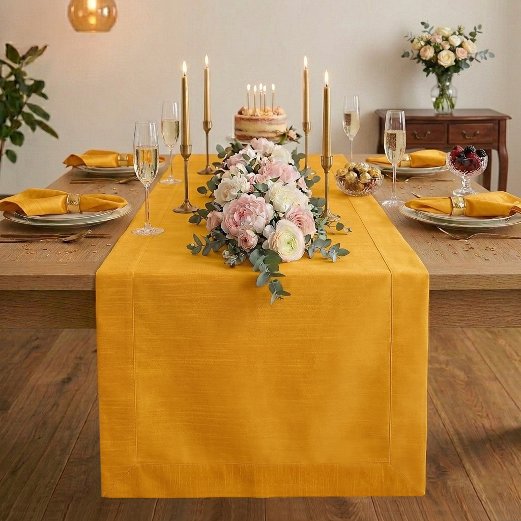 Luxe Shine™ Yellow Table Runner - Mitered Corner