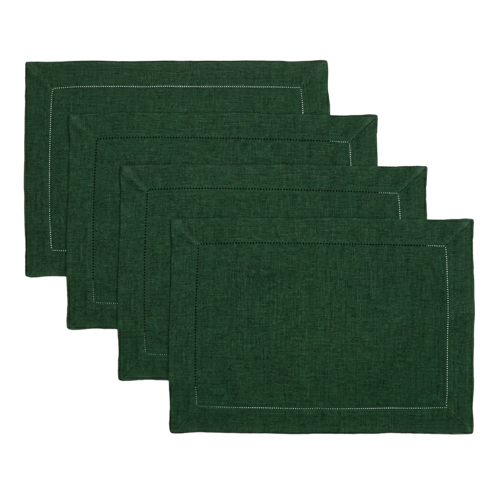 Signature Linen™ Forest Green Chambray Placemats - Hemstitch, 4 pcs