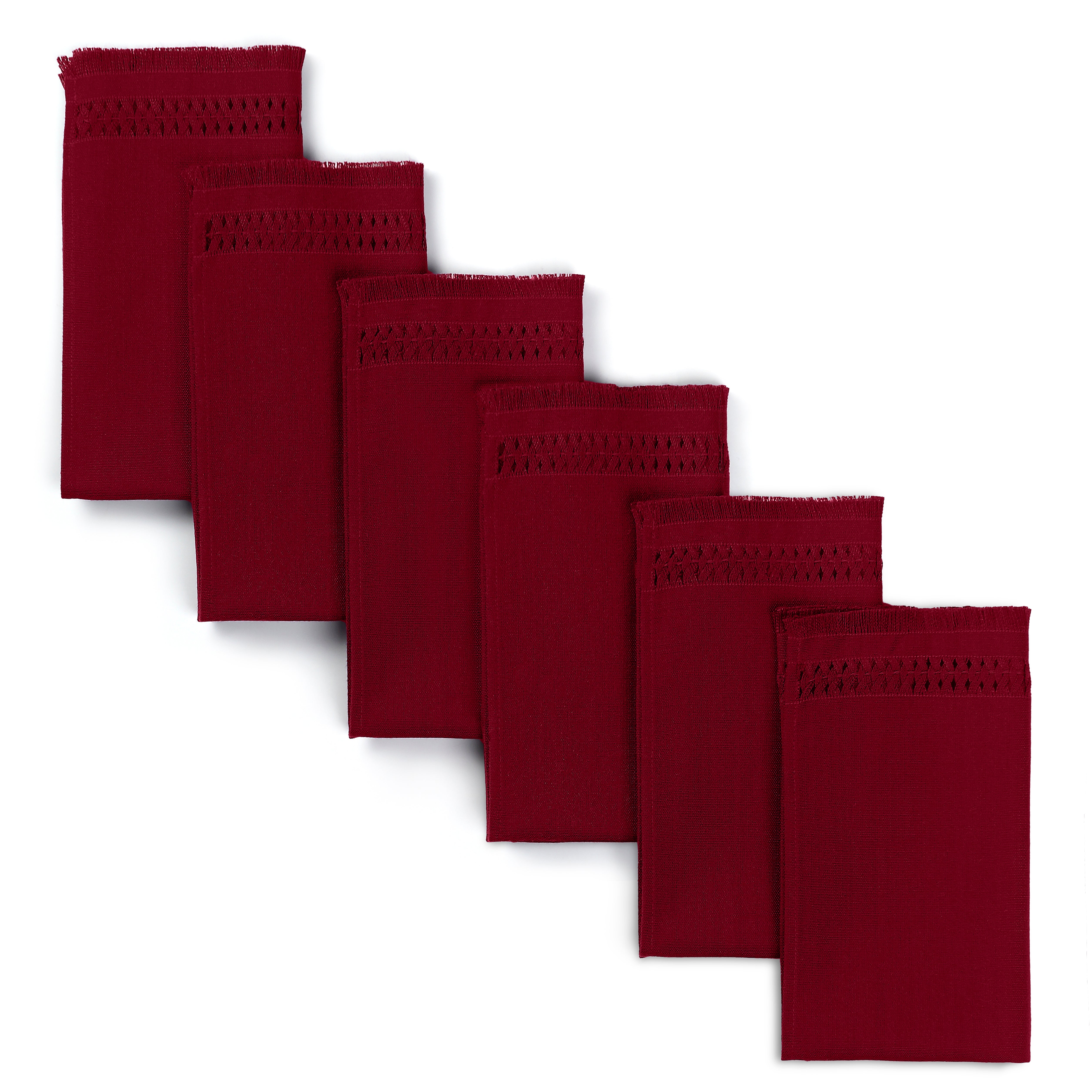 Red faux linen dinner napkins with hand-hemstitch edge, 20 x 20 inches, set of 6