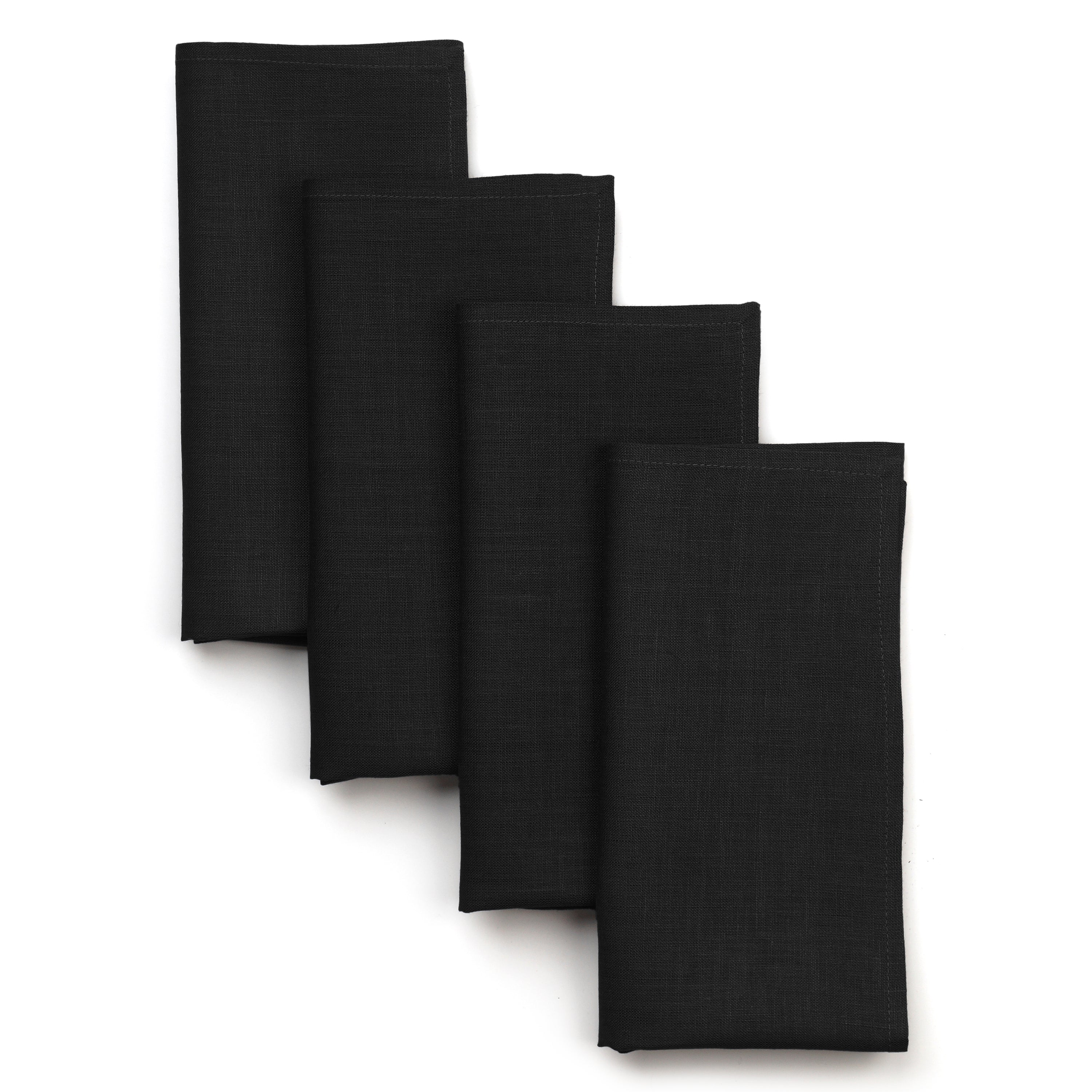 Black pure linen dinner napkins with mitered corners, 17 x 17 inches, set of 4