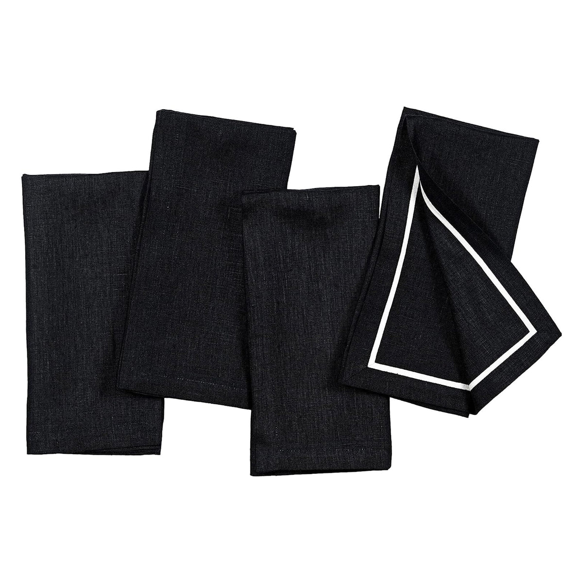 Close-up of the reversible design on black and white pure linen dinner napkins