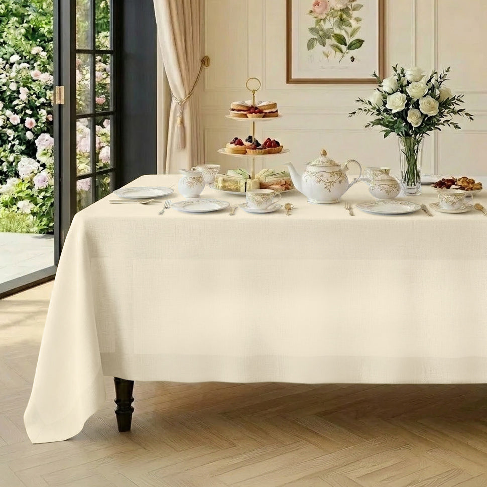 Ivory pure linen tablecloth with mitered corners, 52 x 52 inches