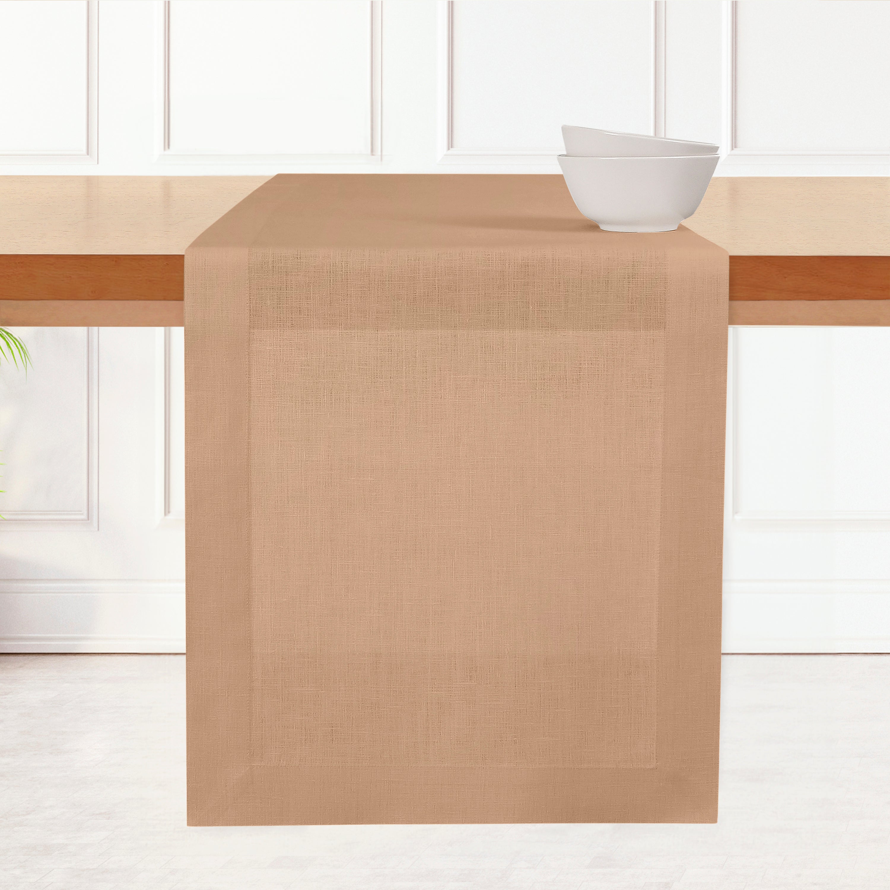 Champagne Beige Pure Linen Table Runner - Hemmed