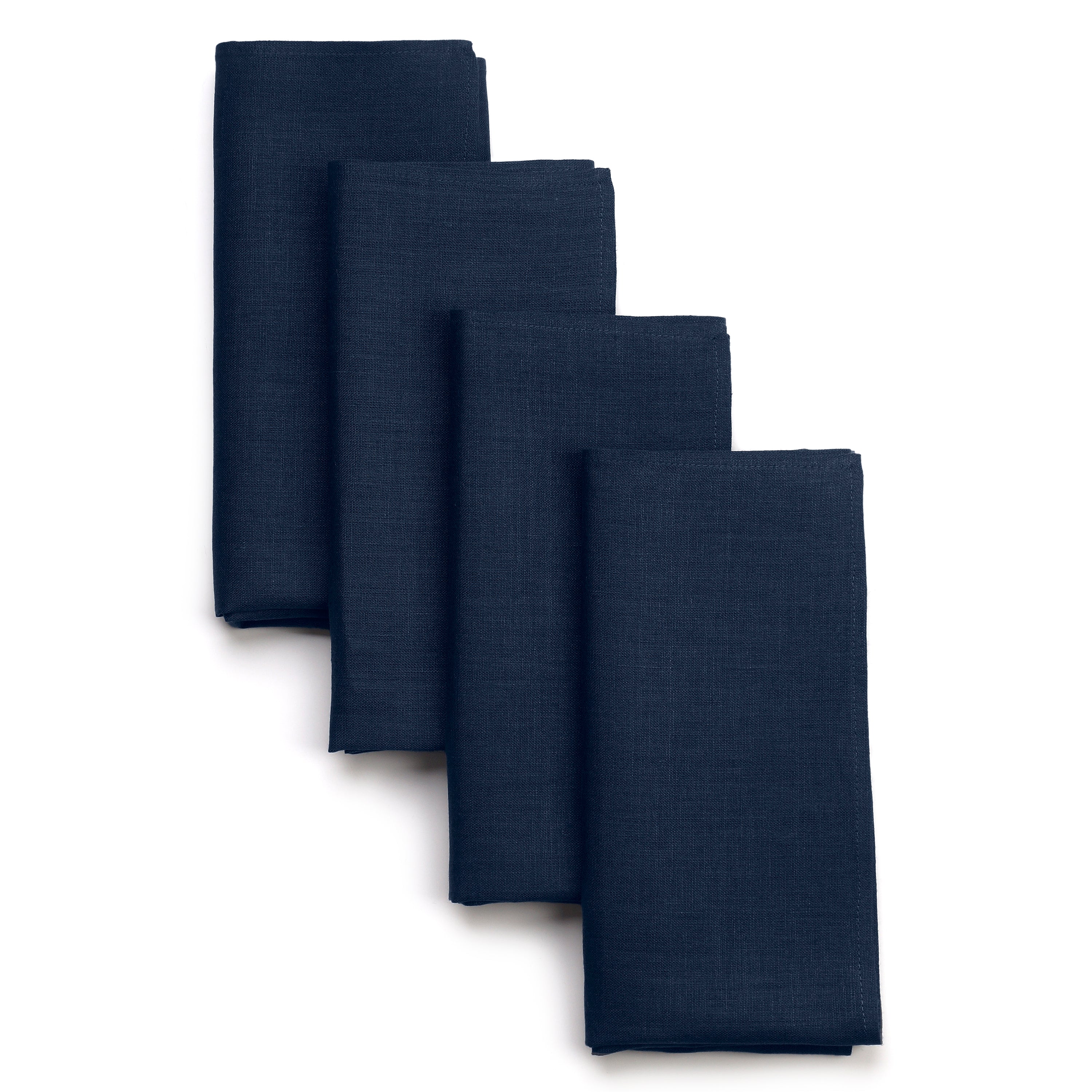 Navy blue pure linen dinner napkins with mitered corners, 18 x 18 inches, set of 4