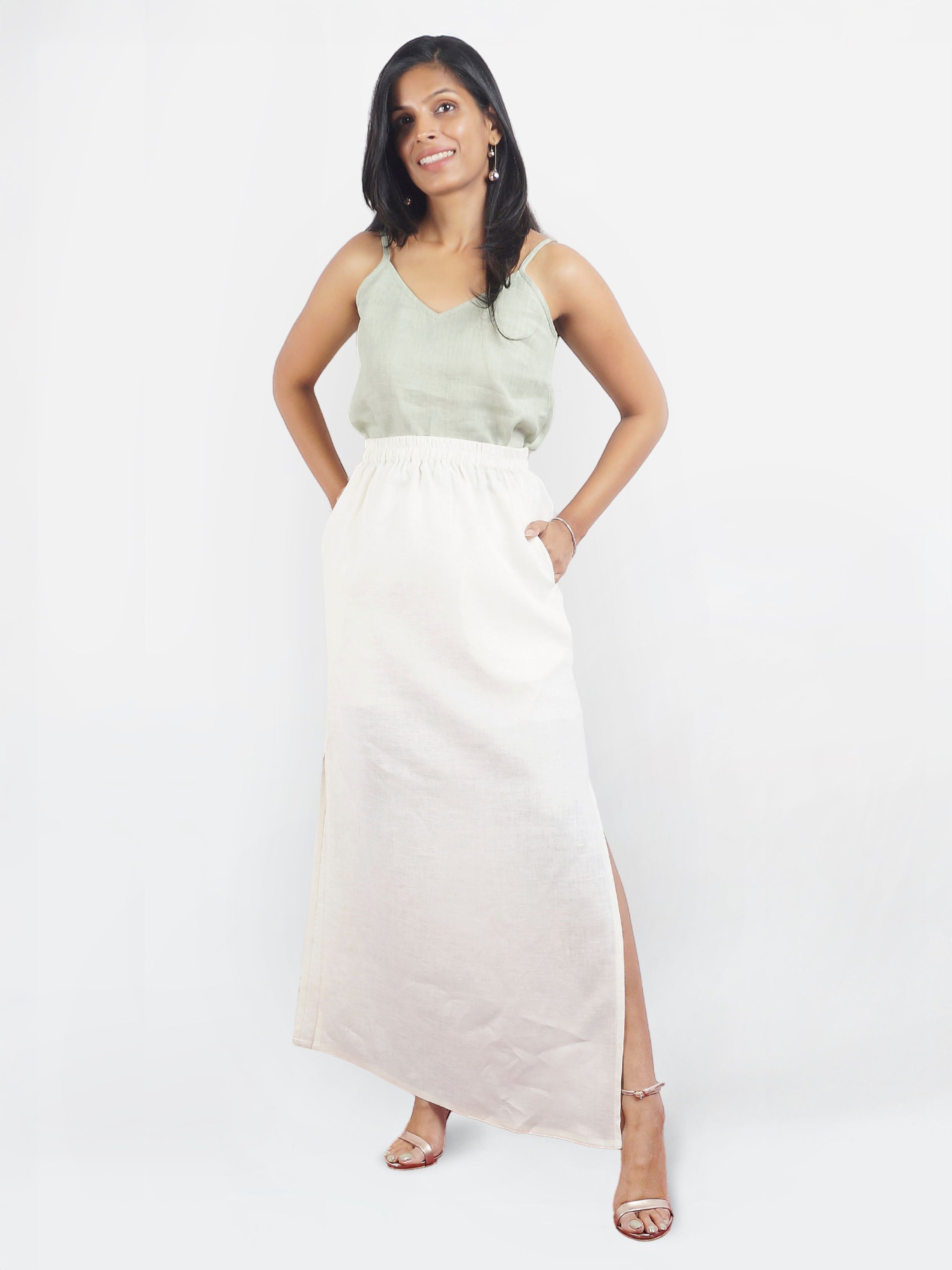 Ivory Linen Midi Skirt