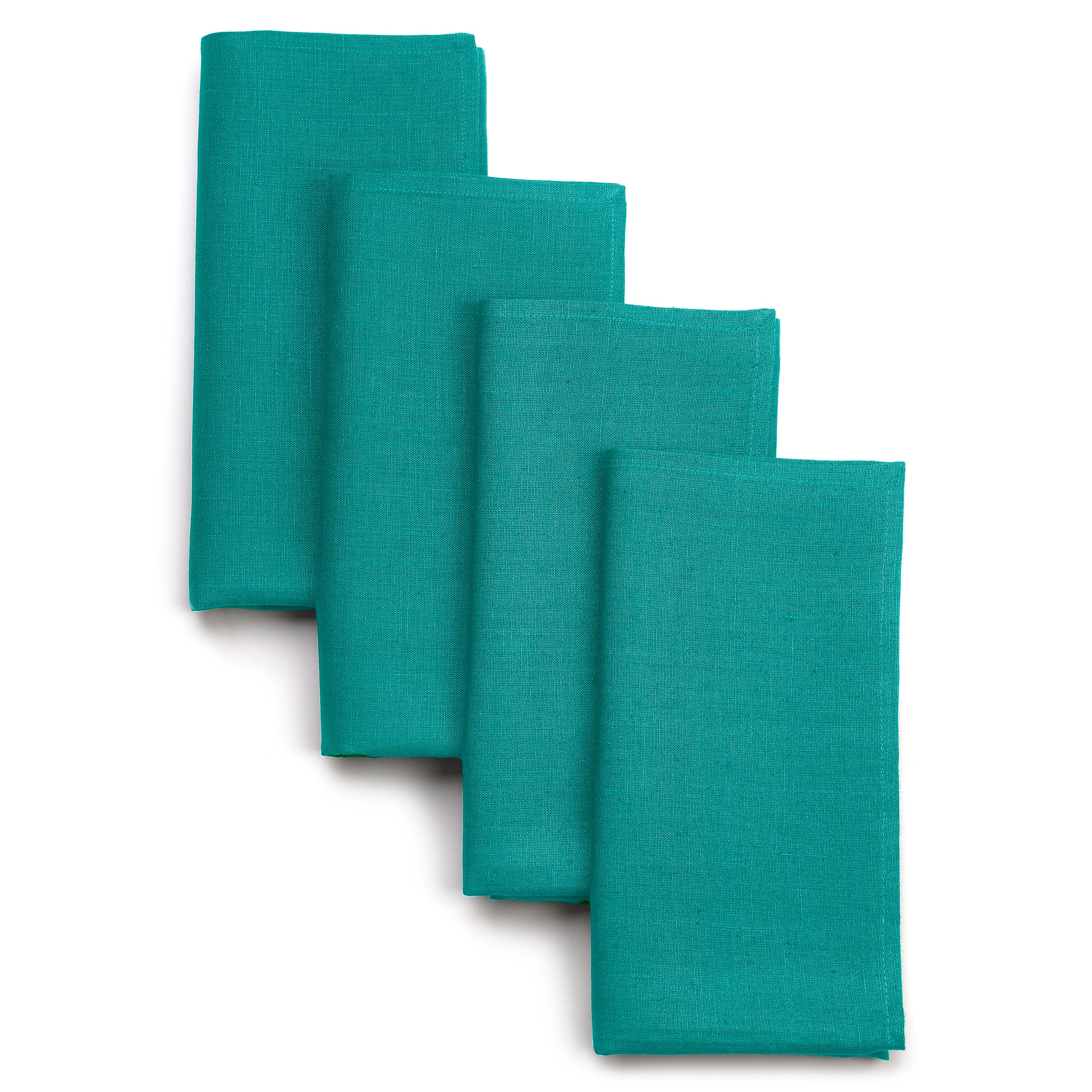 Teal blue pure linen dinner napkins with mitered corners, 18 x 18 inches, set of 4
