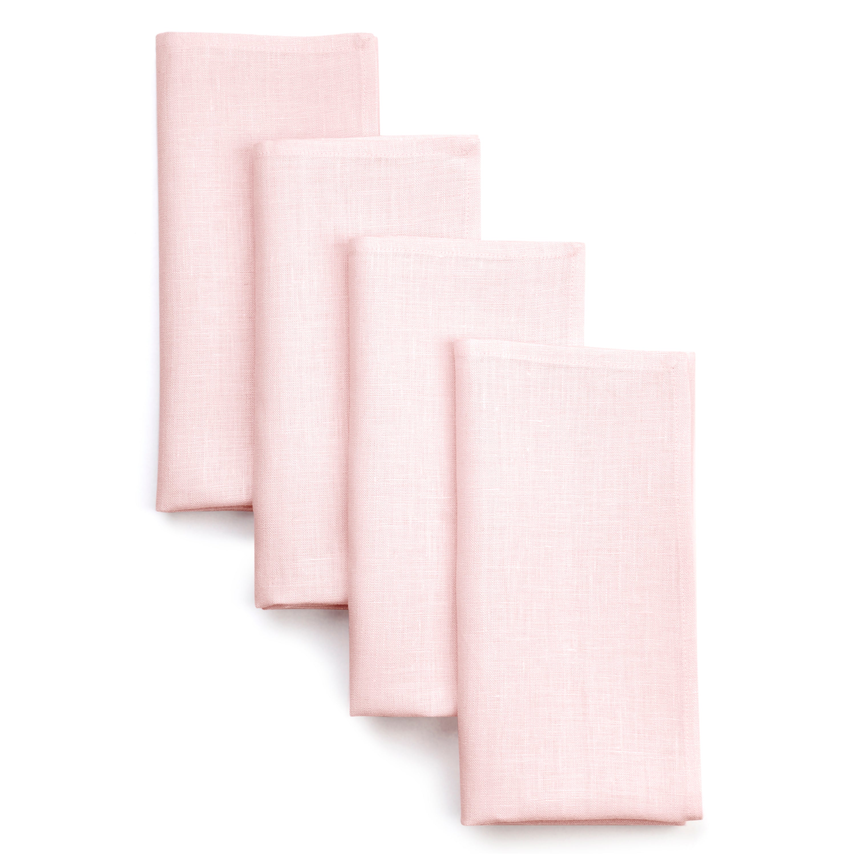 Pastel pink pure linen dinner napkins with mitered corners, 18 x 18 inches, set of 4