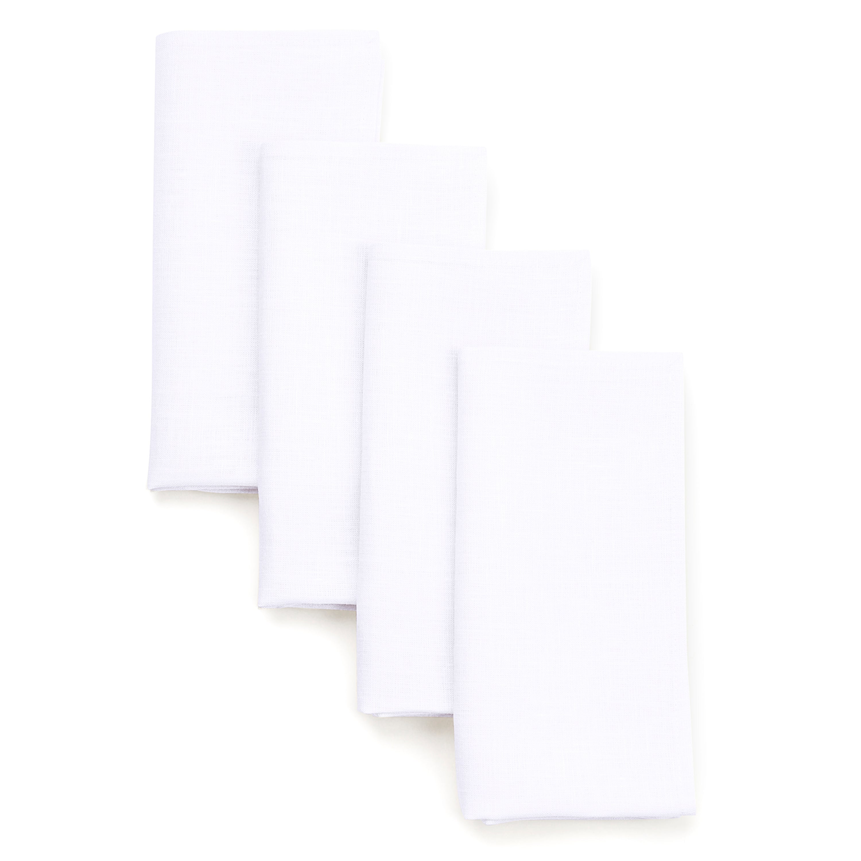 White pure linen dinner napkins with mitered corners, 18 x 18 inches, set of 4