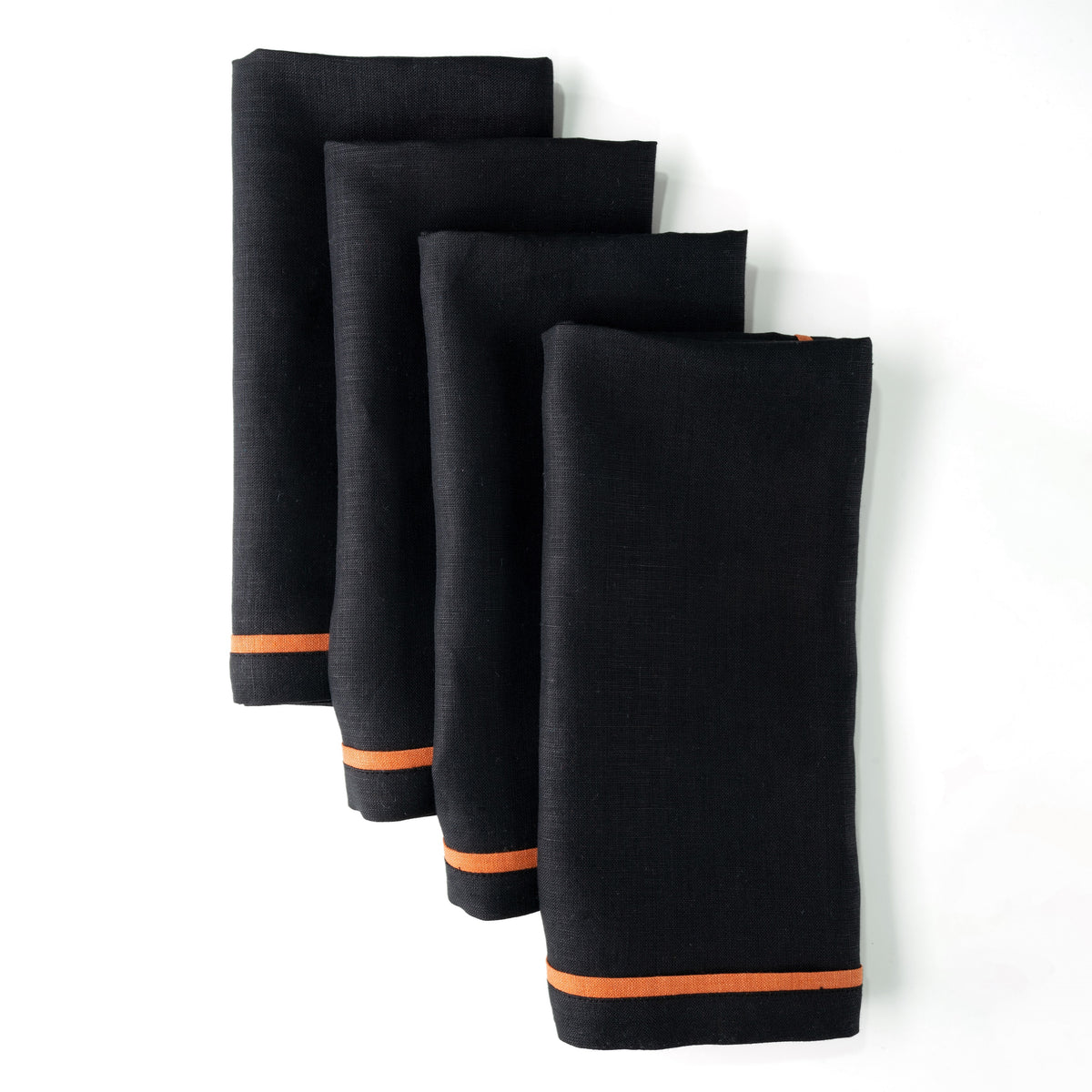 Black and rust pure linen dinner napkins with reversible design, 20 x 20 inches, set of 4