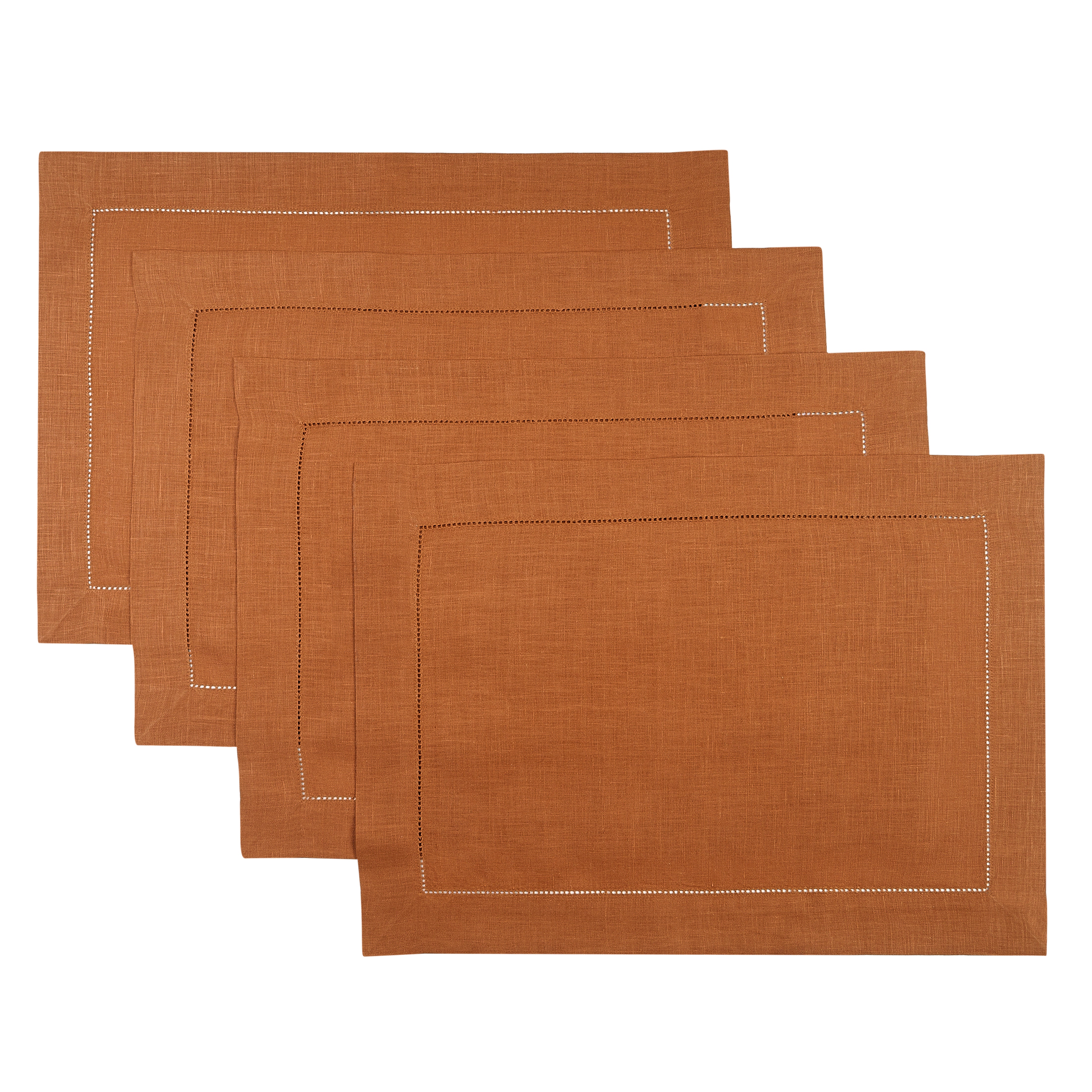 Rust pure linen placemats with hemstitch edge, 14 x 19 inches, set of 4