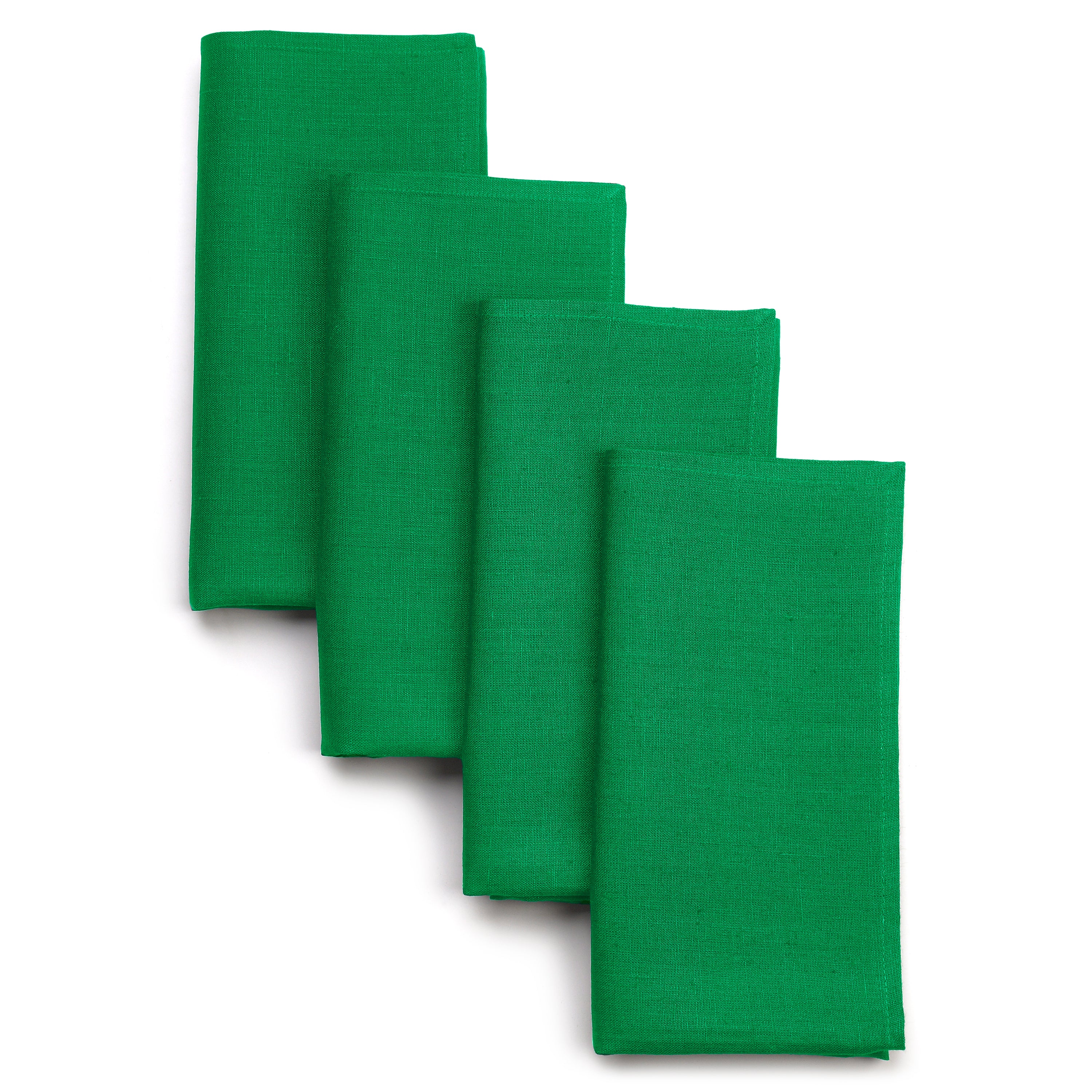 Kelly green pure linen dinner napkins with mitered corners, 17 x 17 inches, set of 4