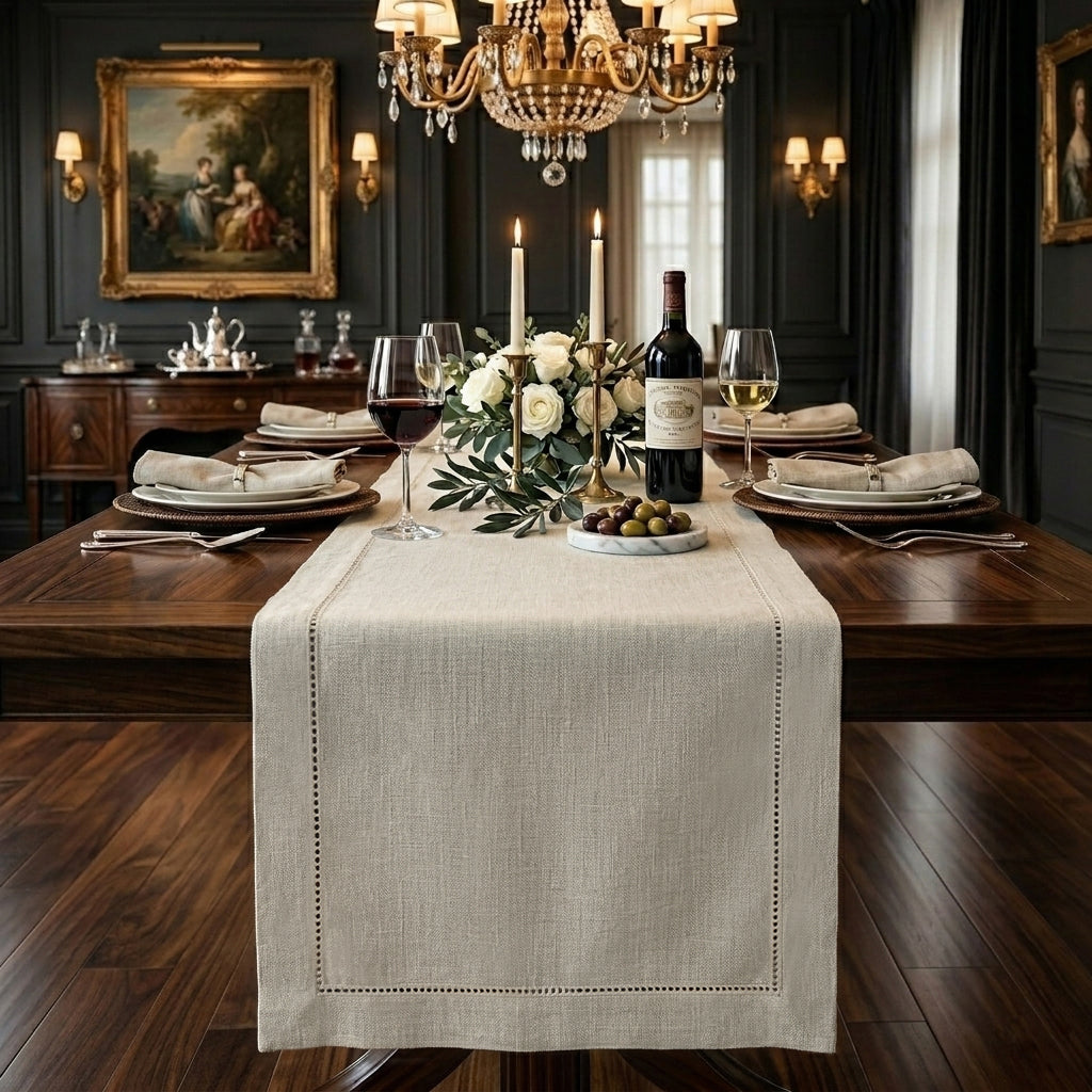 Signature Linen™ Light Natural Table Runner - Hemstitch