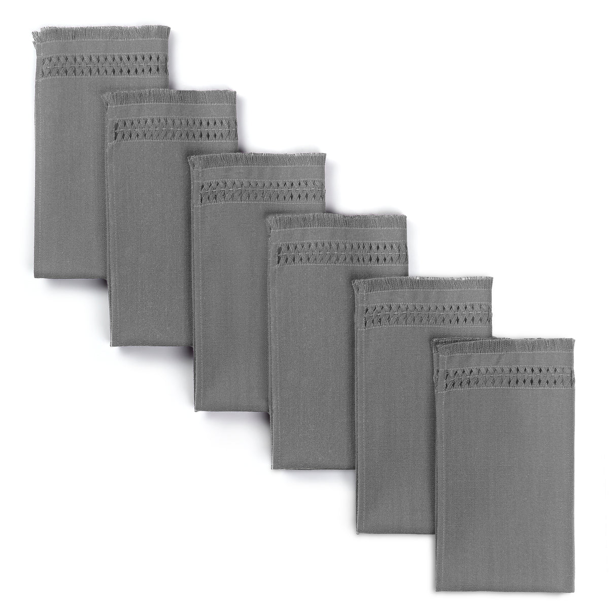 Charcoal grey faux linen dinner napkins with hand-hemstitch edge, 20 x 20 inches, set of 6