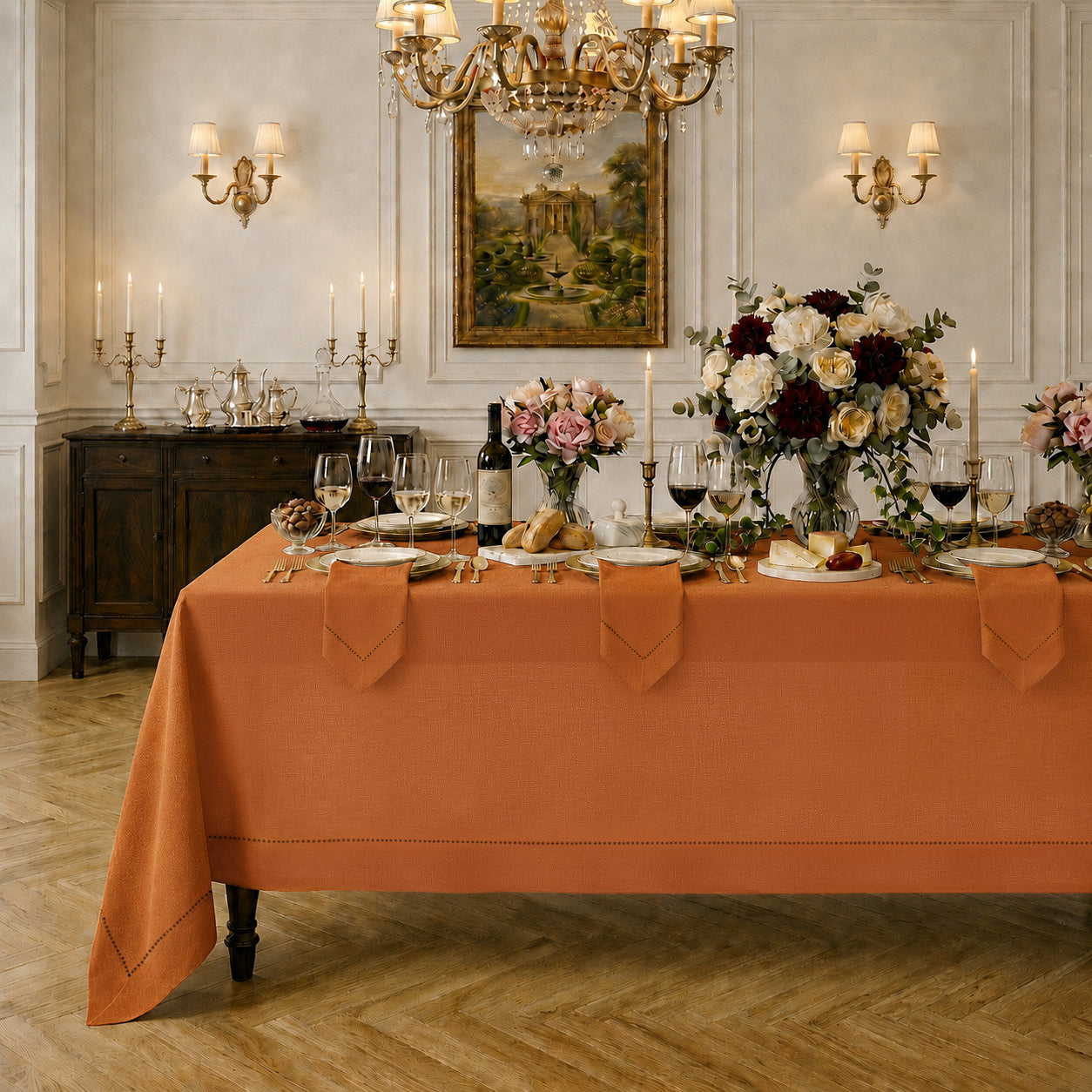 Signature Linen™ Rust Tablecloth - Hemstitch