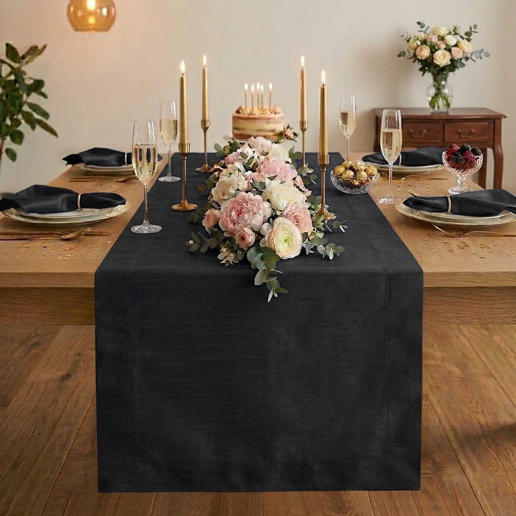 Luxe Shine™ Black Table Runner - Mitered Corner