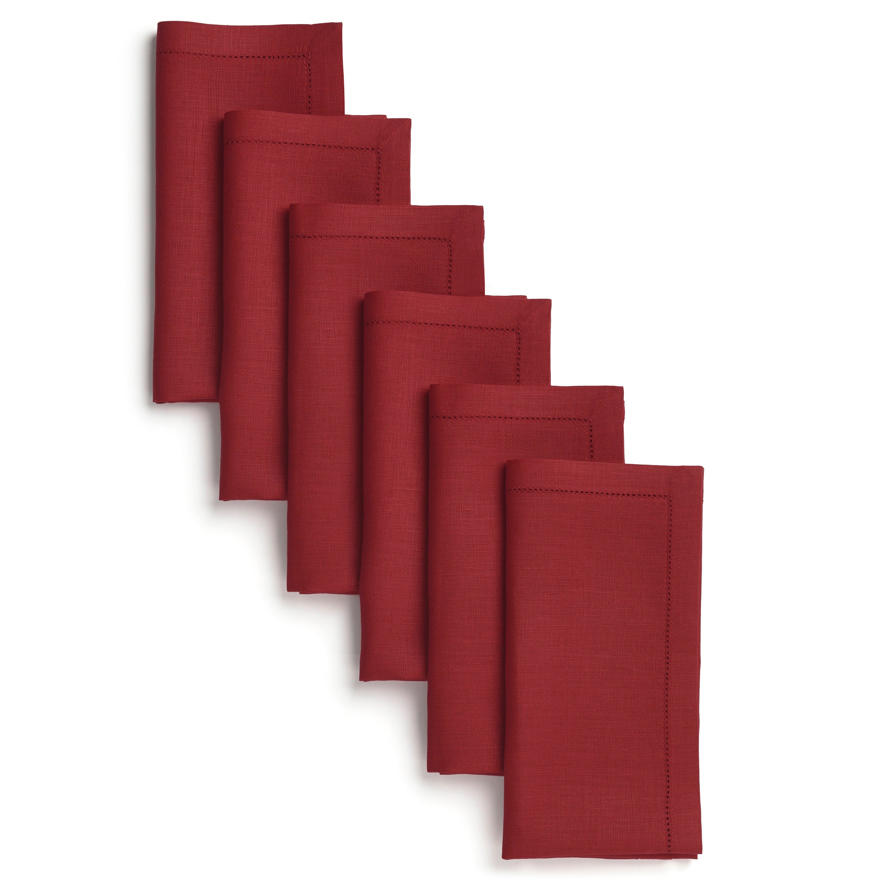 Red pure linen dinner napkins with hemstitch edge, 20 x 20 inches, set of 6