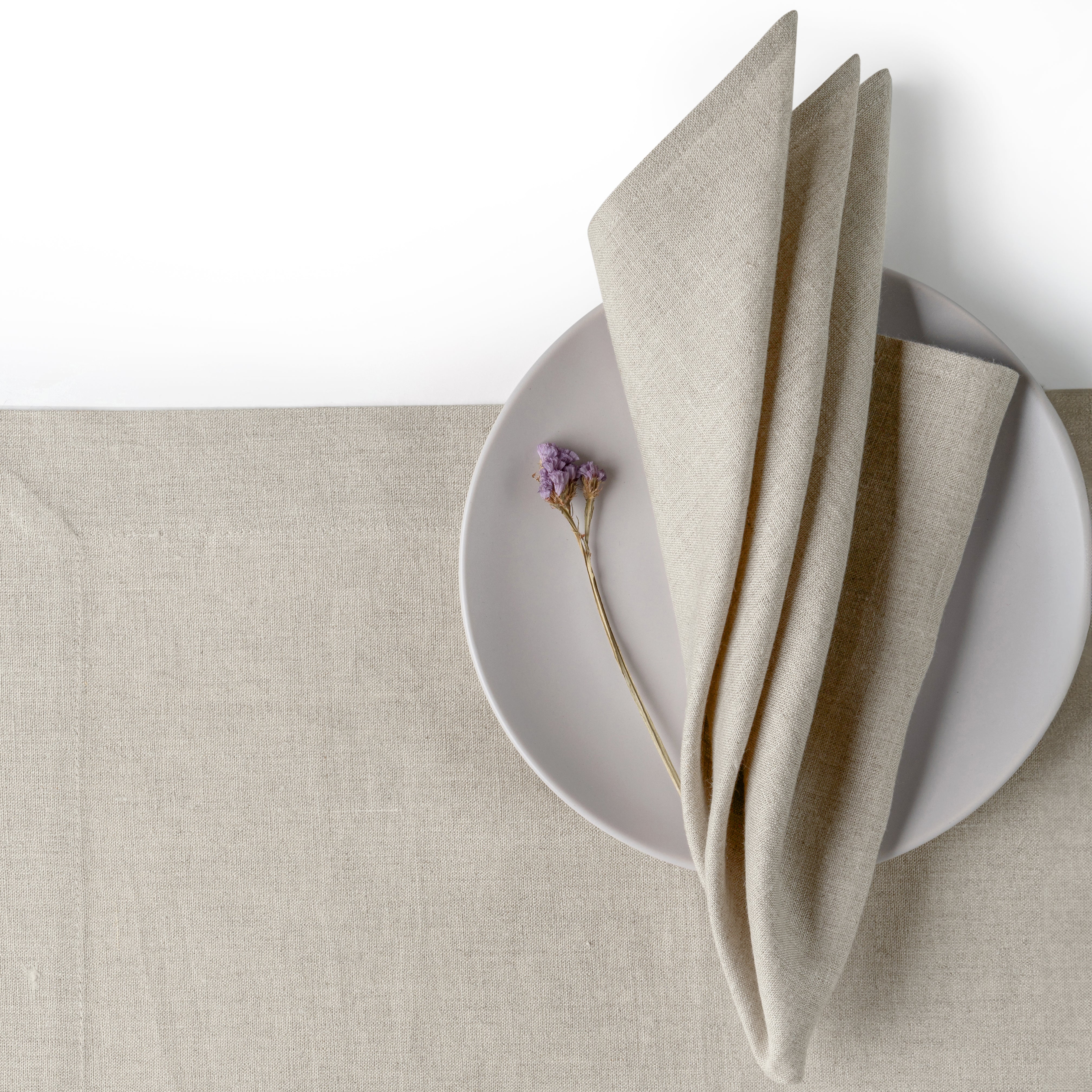 Natural pure linen dinner napkins with matching D'Moksha table linens
